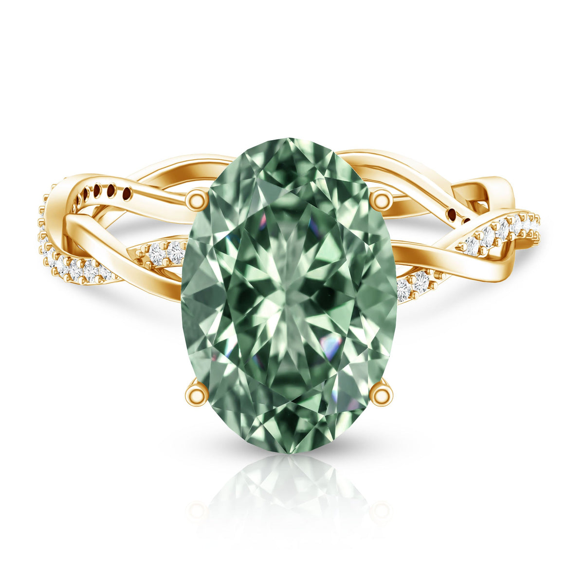 IGI Certified 4 Carat Huge Oval Lab Grown Green Diamond Braided Engagement Ring