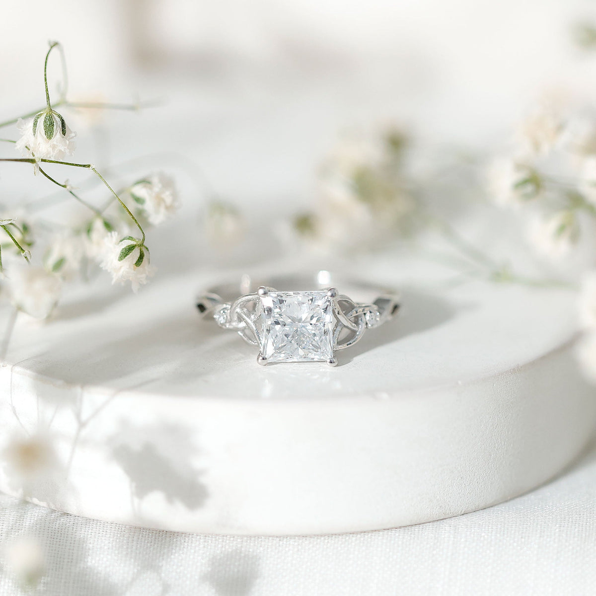Princess Cut 2 Carat Lab Grown Diamond Celtic Engagement Ring with IGI Certificate