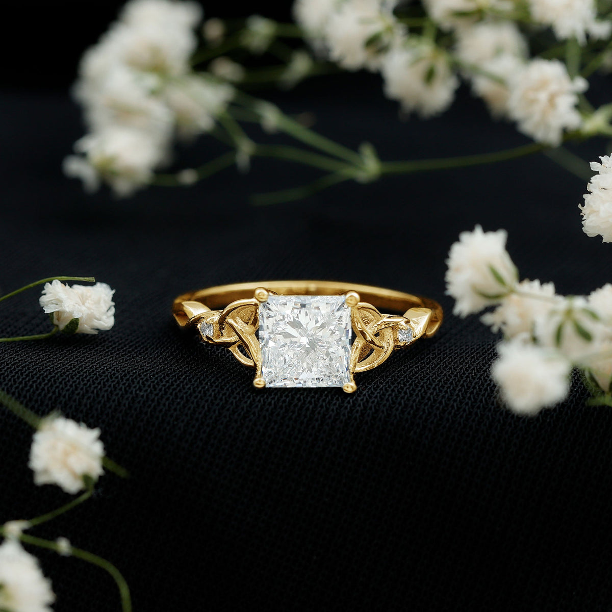 Princess Cut 2 Carat Lab Grown Diamond Celtic Engagement Ring with IGI Certificate