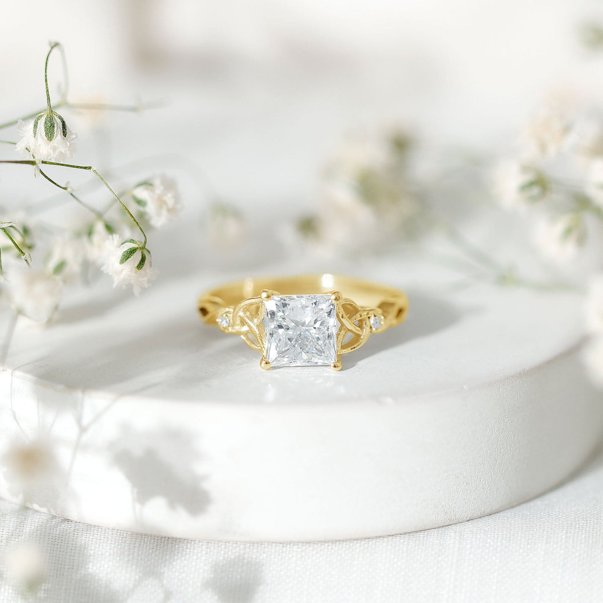 Princess Cut 2 Carat Lab Grown Diamond Celtic Engagement Ring with IGI Certificate