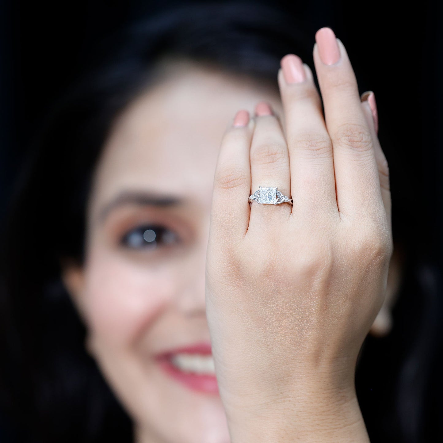 IGI Certified Lab Grown Diamond 3 Carat Princess Cut Engagement Ring with Celtic Knot