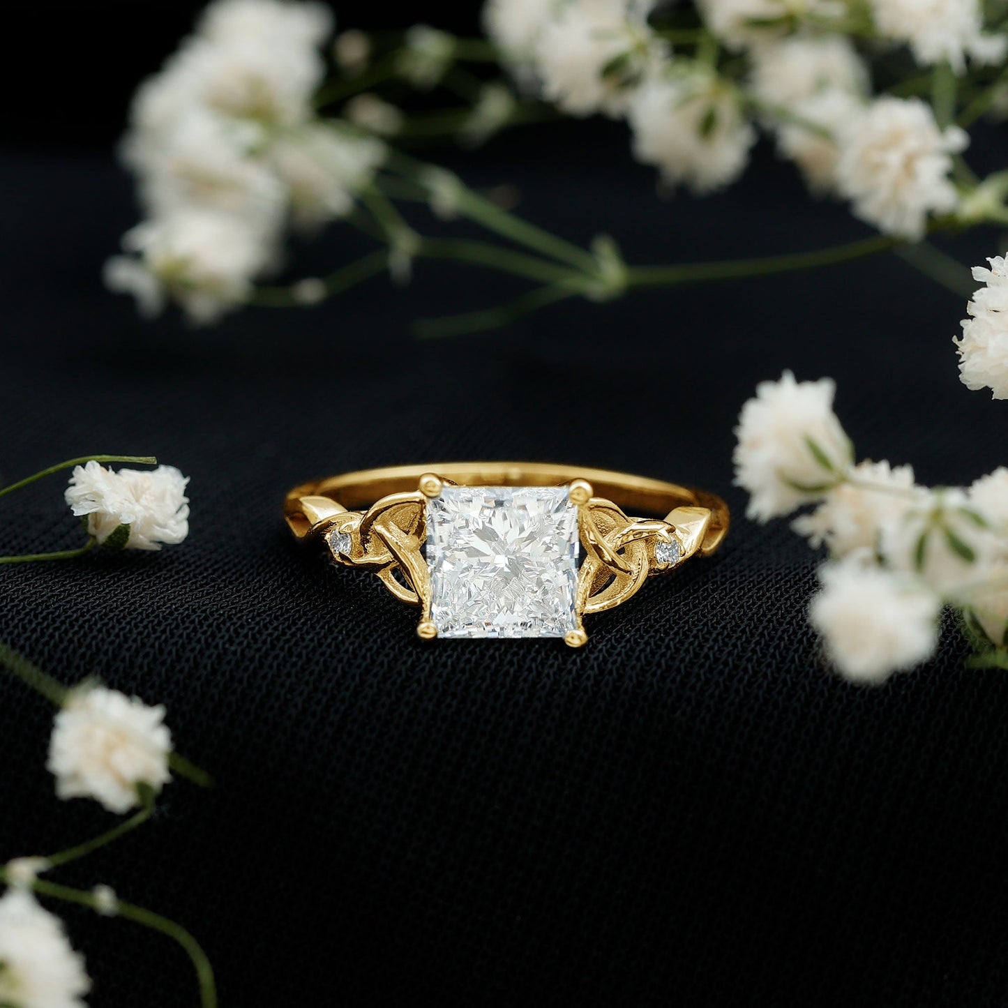 IGI Certified Lab Grown Diamond 3 Carat Princess Cut Engagement Ring with Celtic Knot