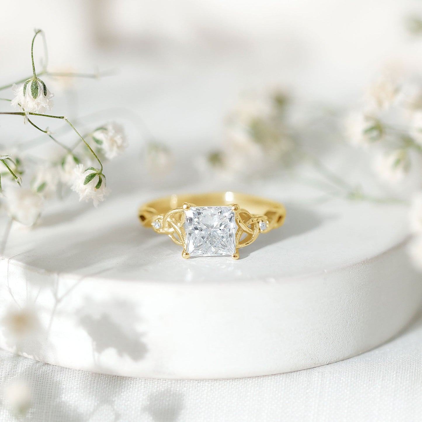 IGI Certified Lab Grown Diamond 3 Carat Princess Cut Engagement Ring with Celtic Knot