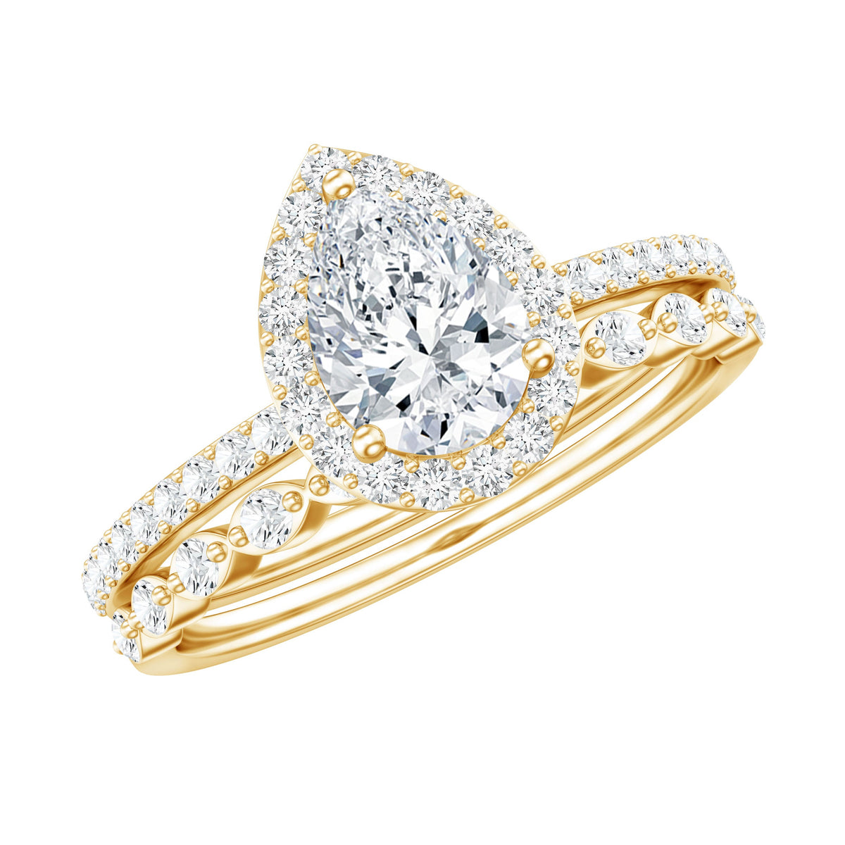 IGI Certified Pear Shaped Lab Grown Diamond Halo Wedding Ring Set 1 Carat