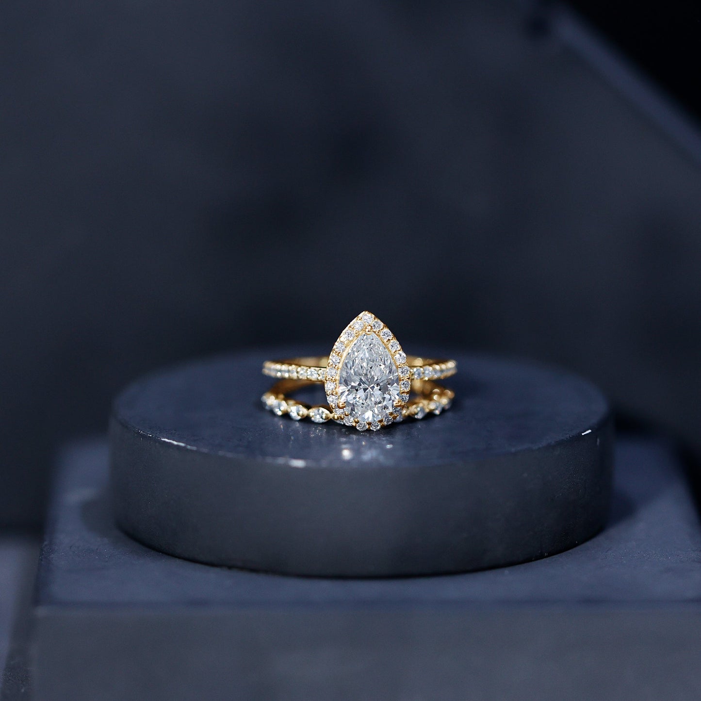 IGI Certified Pear Shaped Lab Grown Diamond Halo Wedding Ring Set 1 Carat