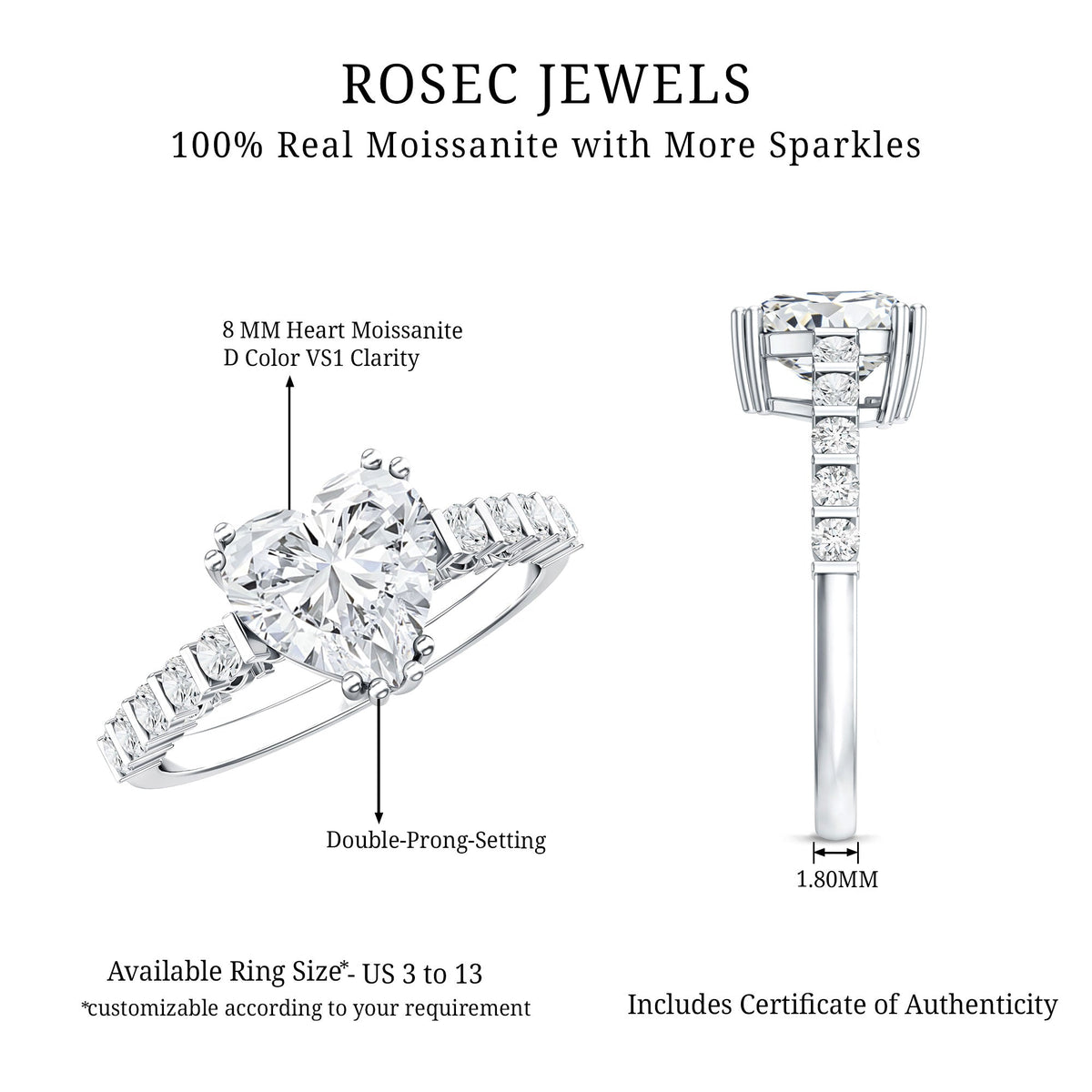 IGI Certified Lab Grown Diamond Heart Engagement Ring 2 Carat