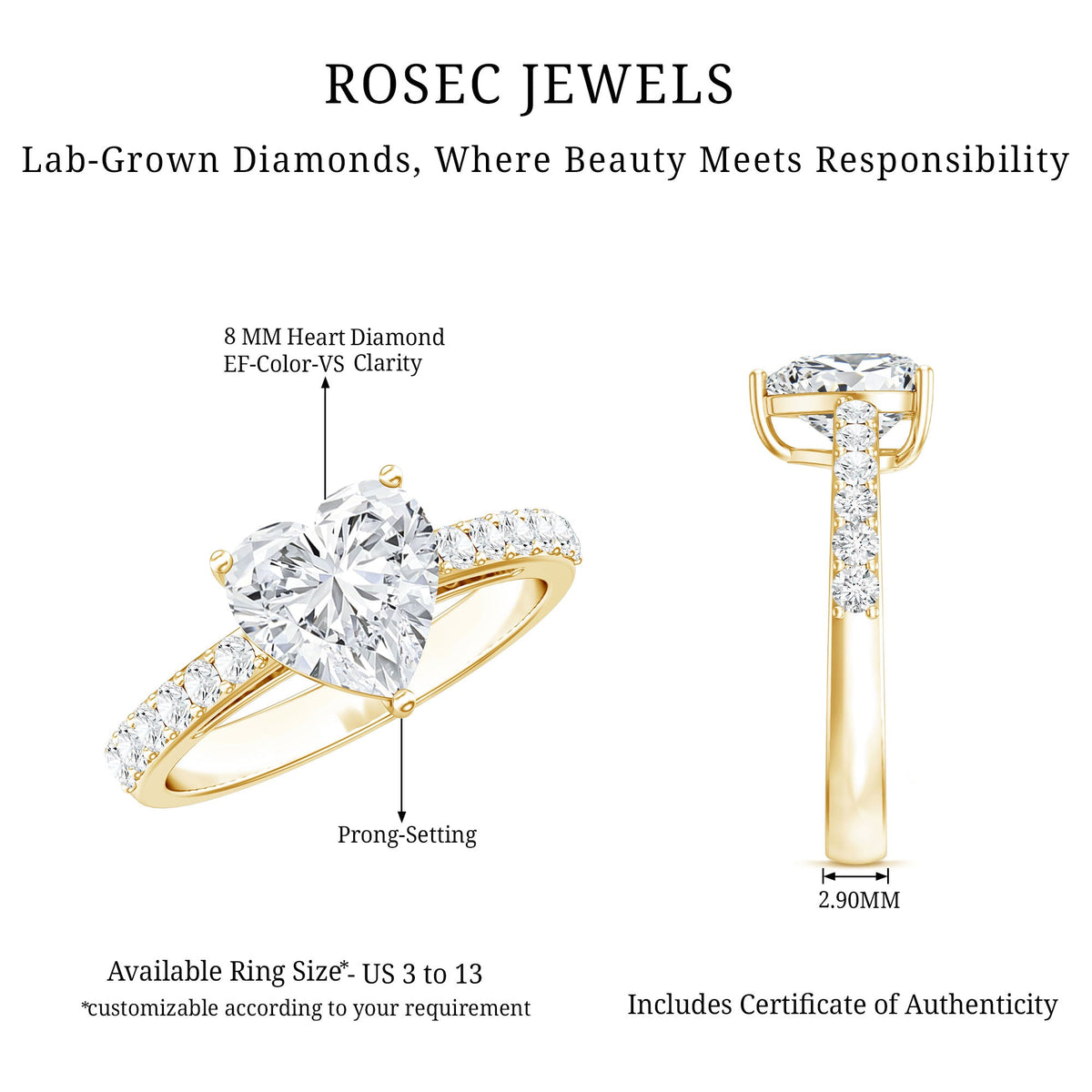 IGI Certified Heart Lab Grown Diamond Side Stone Engagement Ring 2 Carat