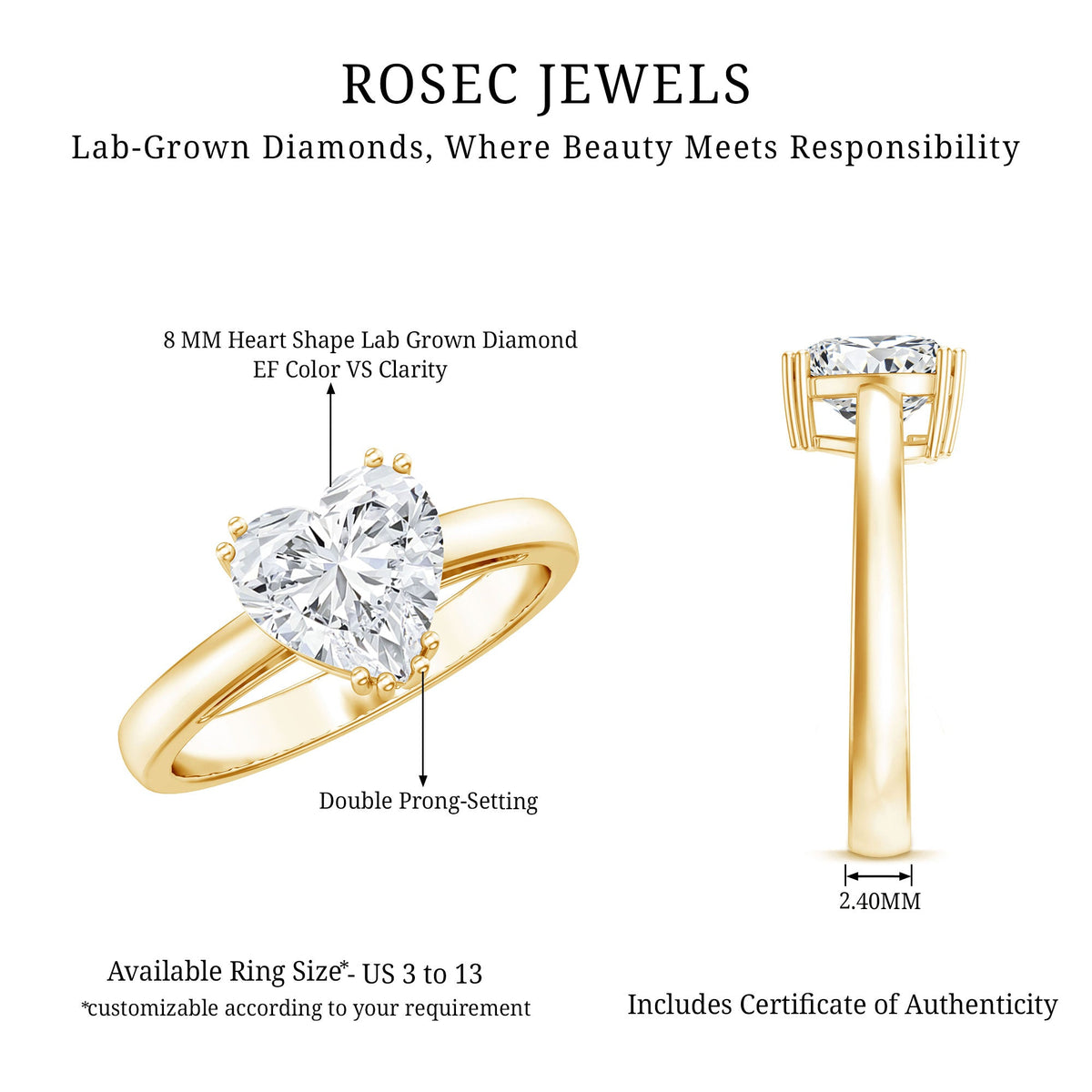 Heart Shaped 2 Carat Lab Grown Diamond Solitaire Engagement Ring with IGI Certificate