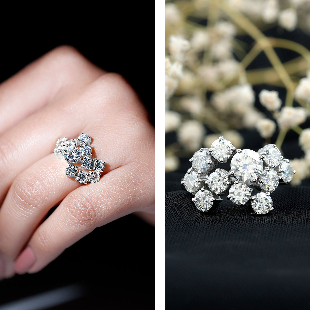 Certified Cubic Zirconia Cluster Engagement Ring in Silver