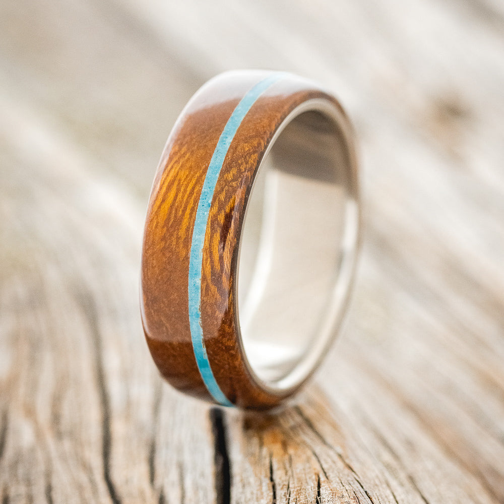 "Remmy" - Ironwood & Turquoise Wedding Ring - Titanium - Size 6 3/4