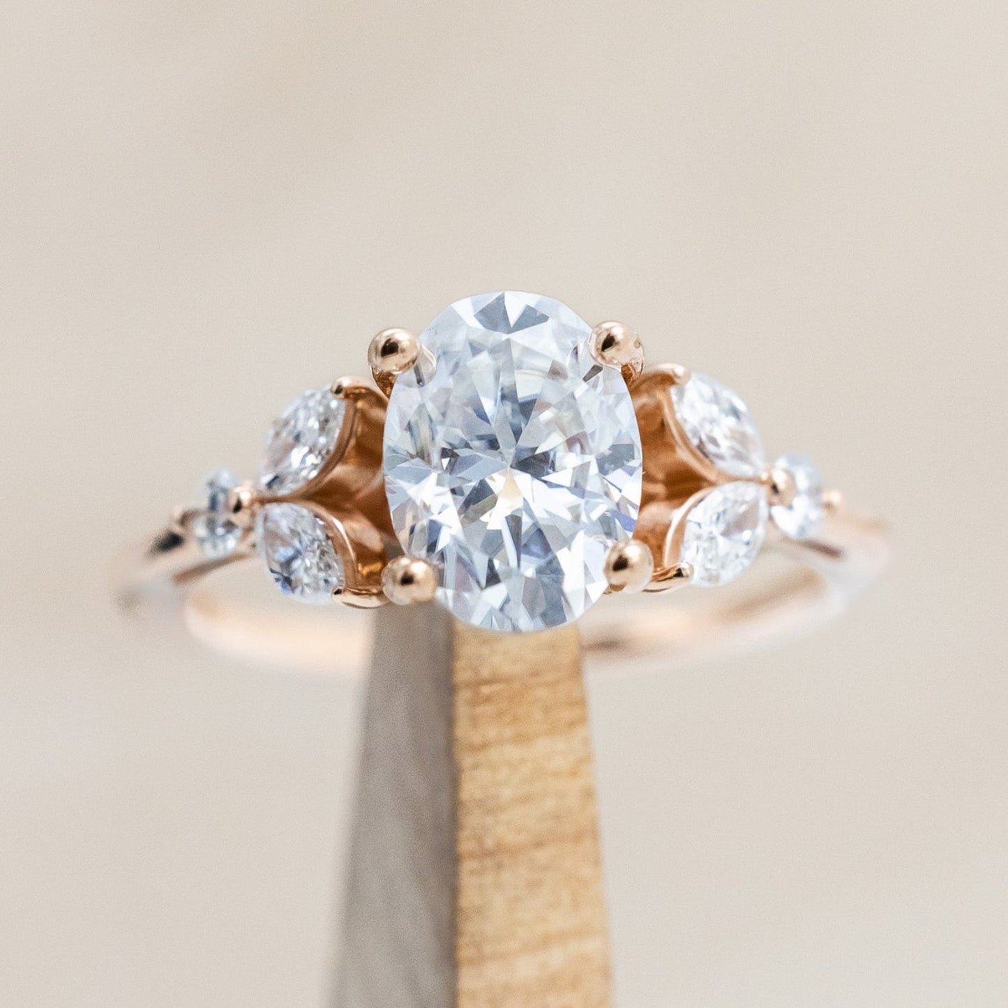 "Blossom" - Oval Cut Moissanite Engagement Ring With Diamond Accents