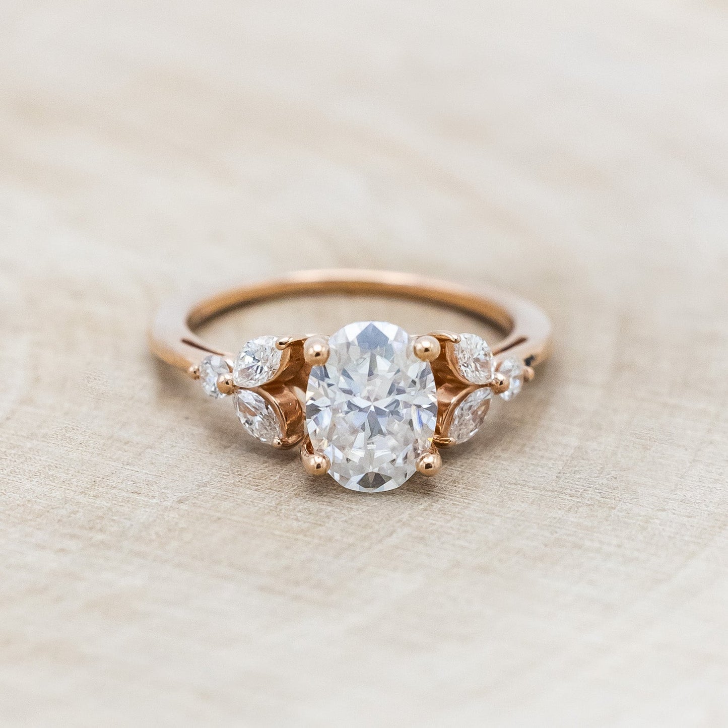"Blossom" - Oval Cut Moissanite Engagement Ring With Diamond Accents