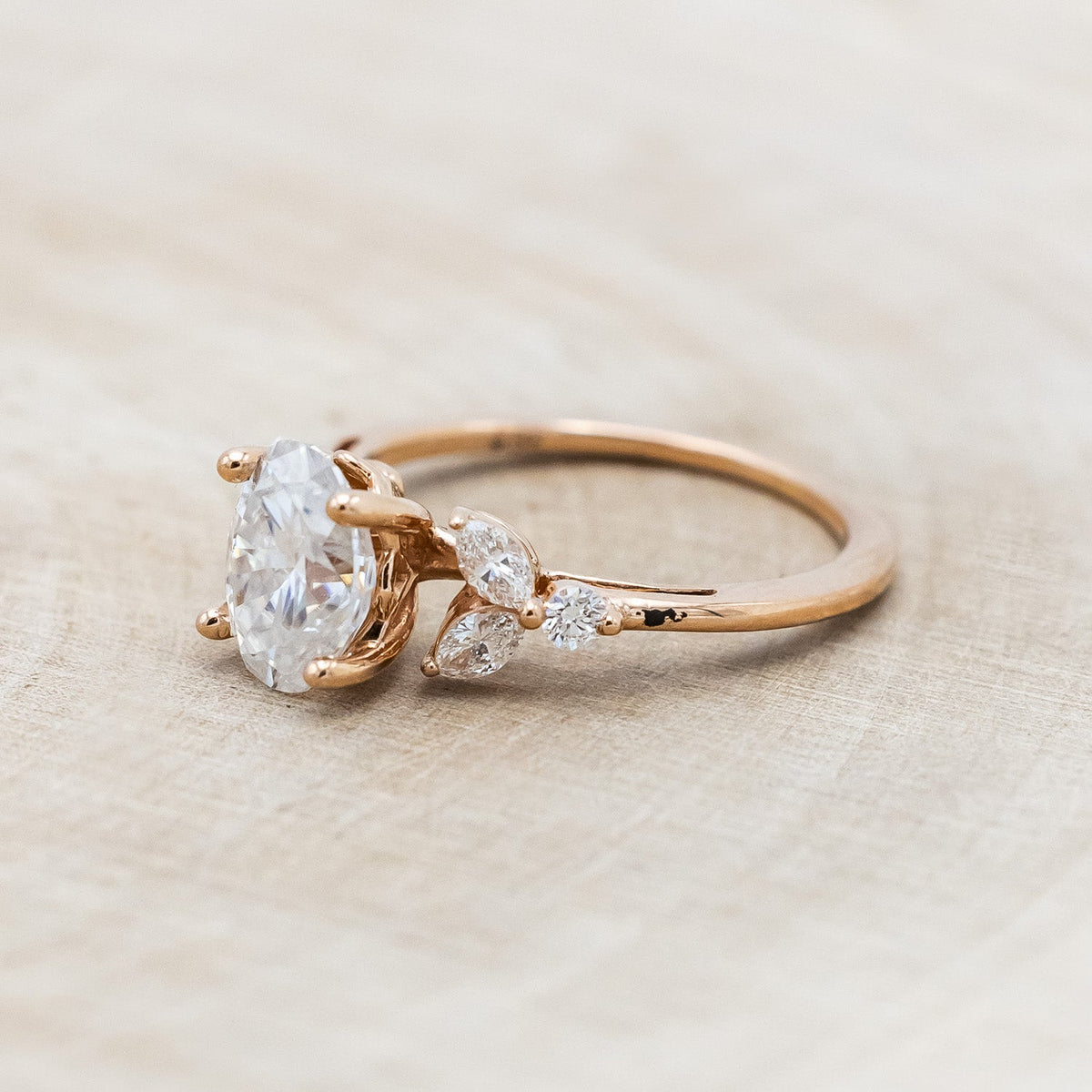 "Blossom" - Oval Cut Moissanite Engagement Ring With Diamond Accents