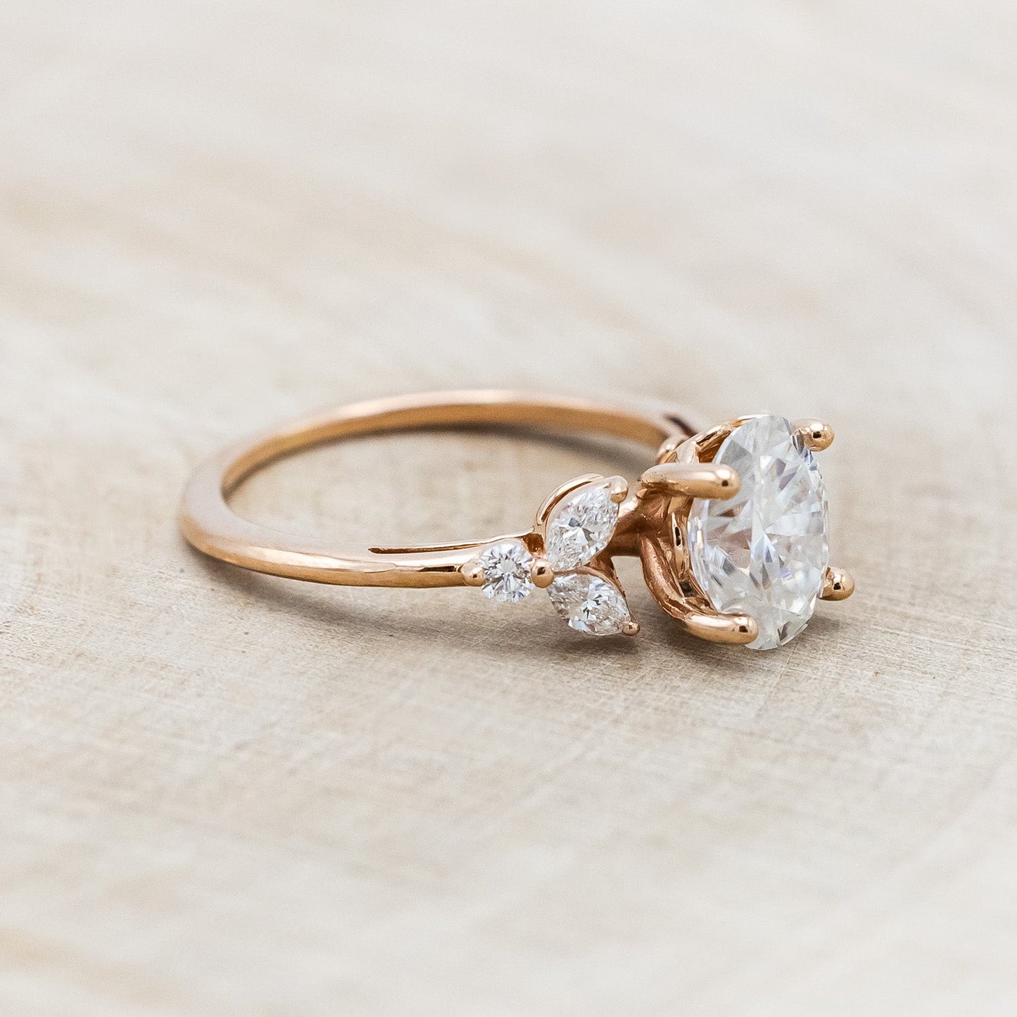 "Blossom" - Oval Cut Moissanite Engagement Ring With Diamond Accents