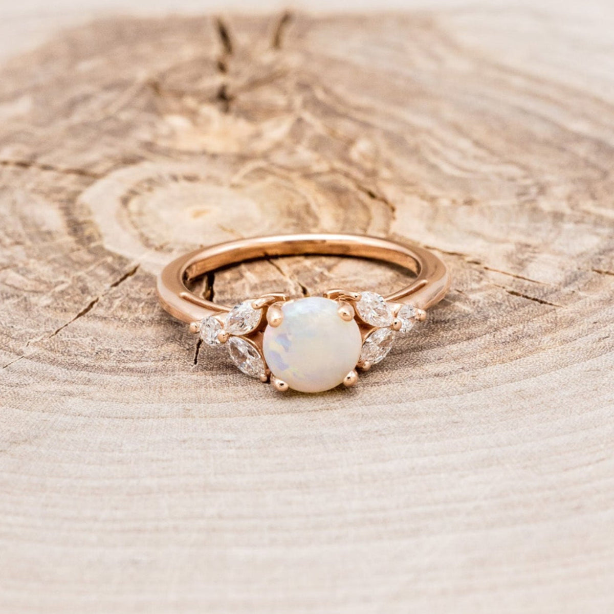 "Blossom" - Cabochon Cut Opal Engagement Ring With Diamond Accents