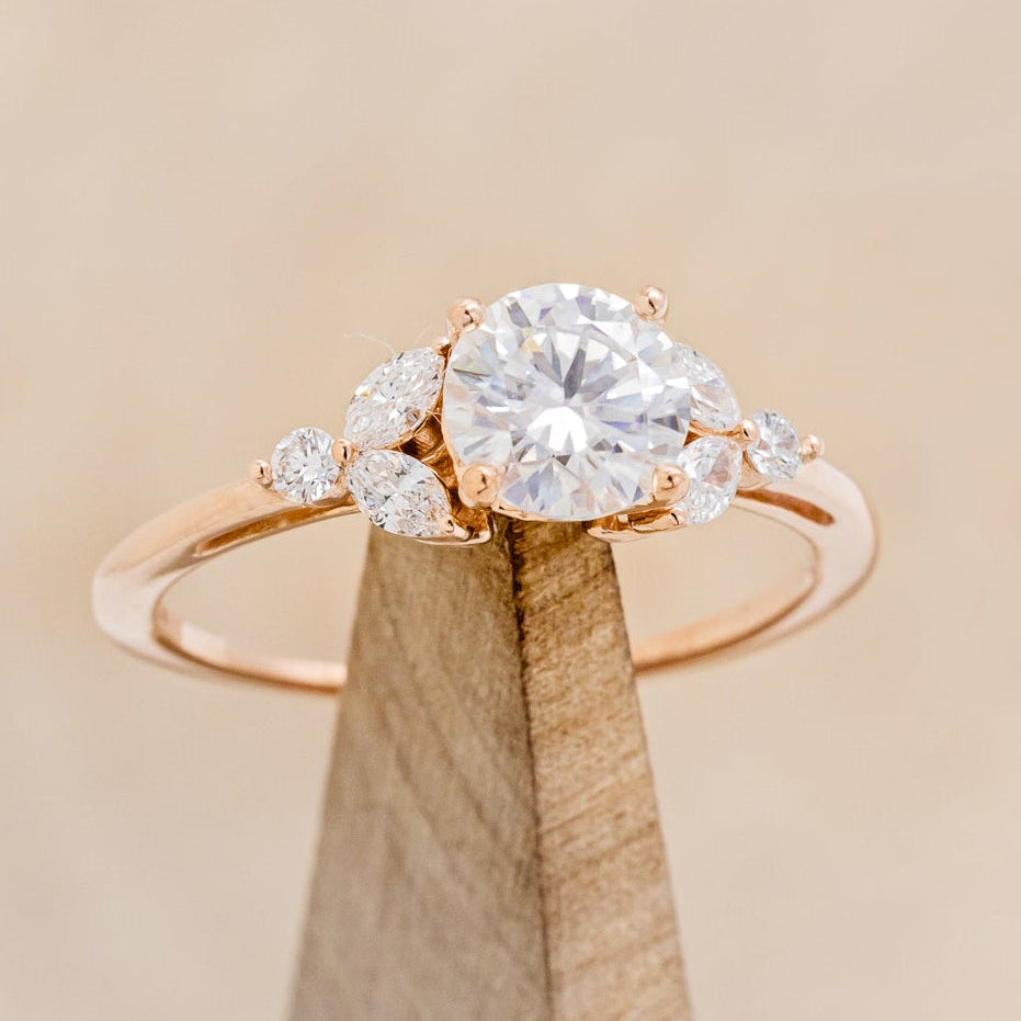 "Blossom" - Round Cut Moissanite Engagement Ring With Diamond Accents