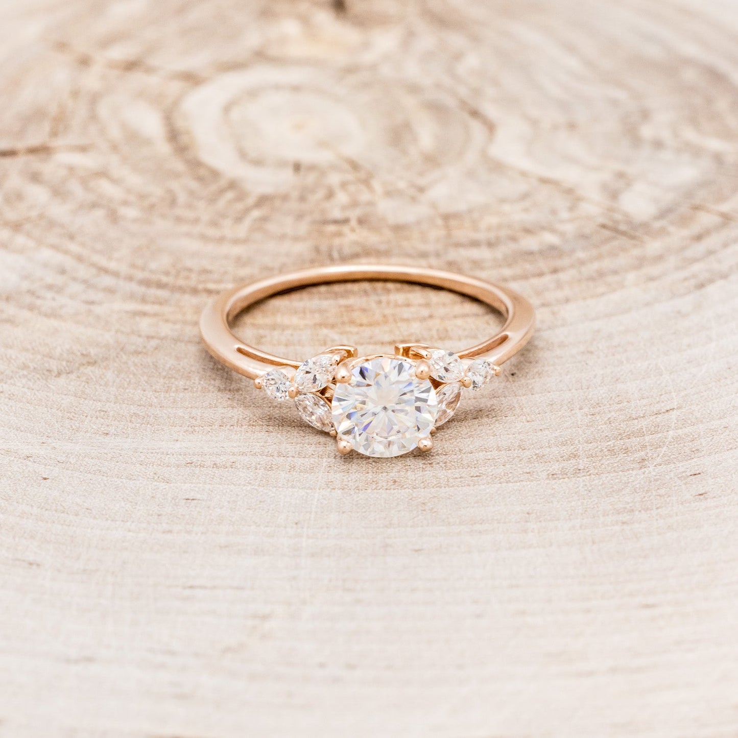 "Blossom" - Round Cut Moissanite Engagement Ring With Diamond Accents