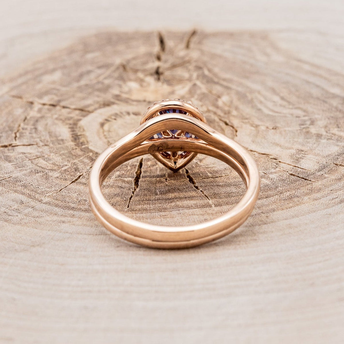"Clariss" - Pear Cut Engagement Ring With Diamond Accents & A Contoured Stacker