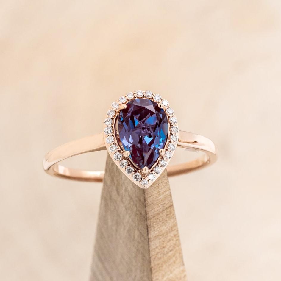 "Clariss" - Pear Cut Engagement Ring With Diamond Accents & A Contoured Stacker