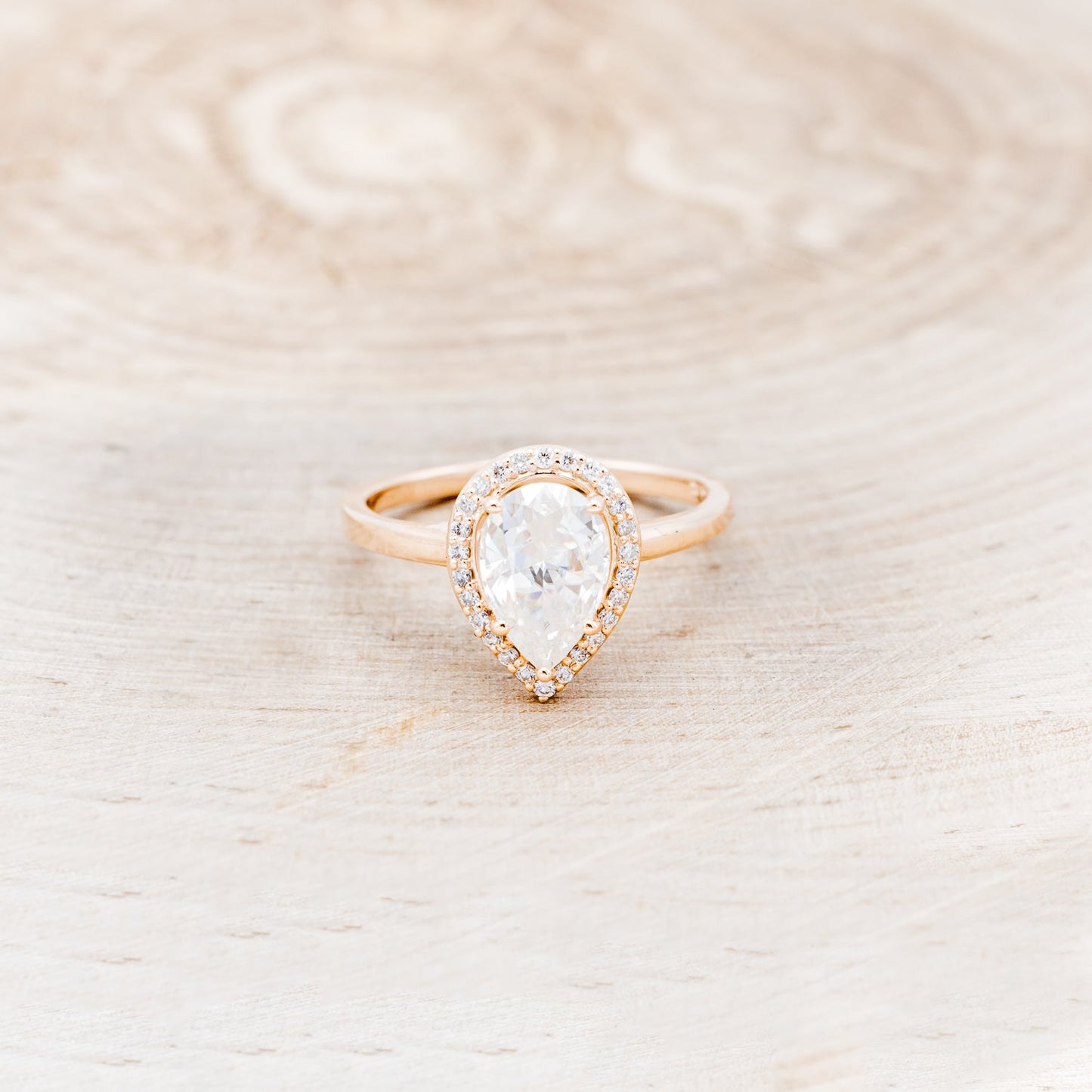 "Clariss" - Pear Cut Moissanite Engagement Ring With Diamond Halo