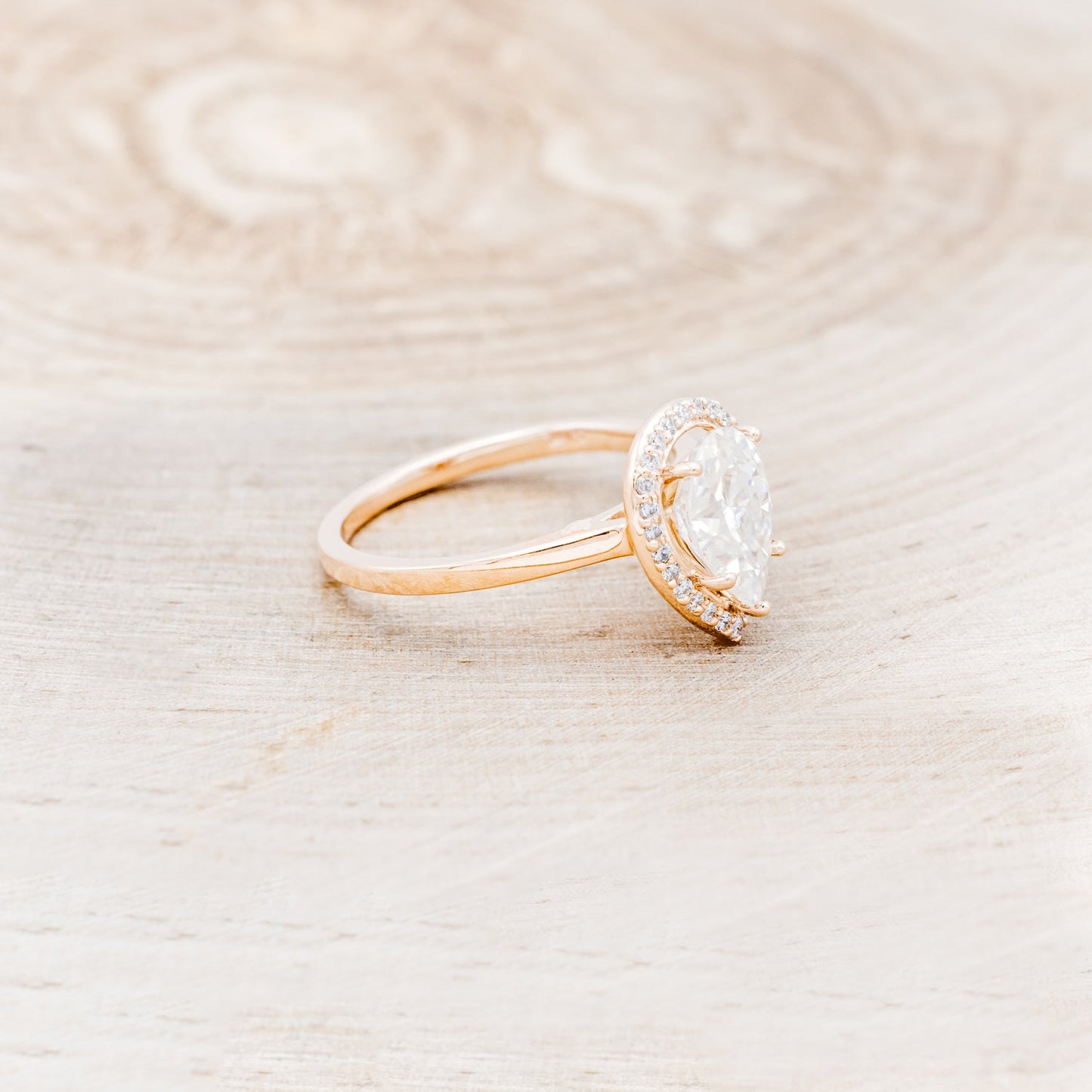 "Clariss" - Pear Cut Moissanite Engagement Ring With Diamond Halo