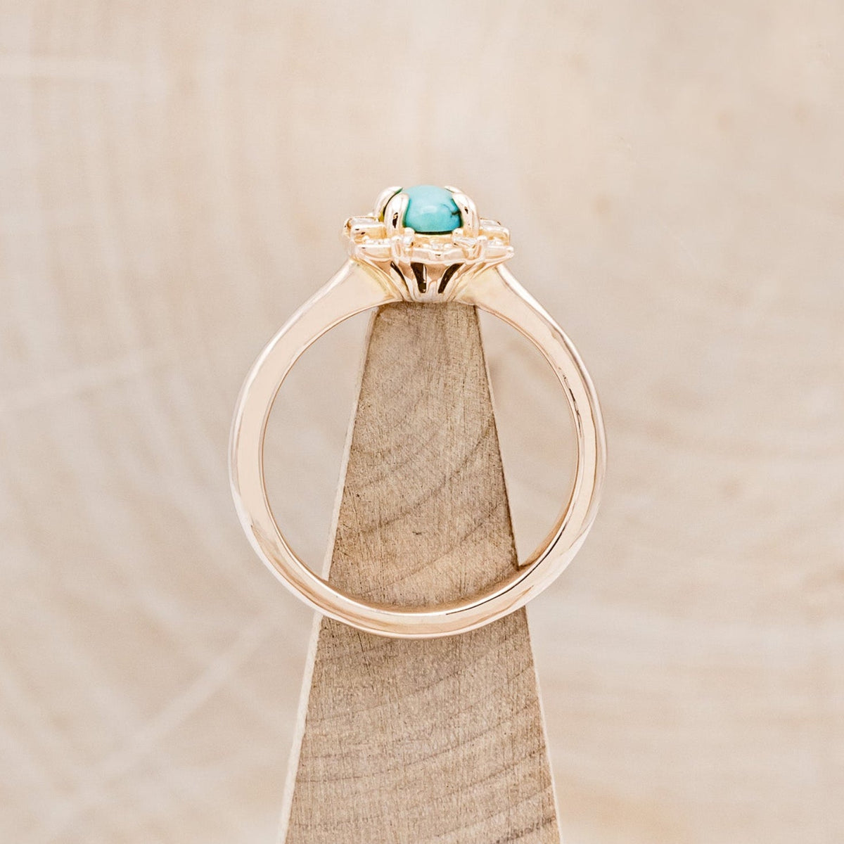 "Cleopatra" - Turquoise Engagement Ring With Diamond Accents & "Sama" Tracers
