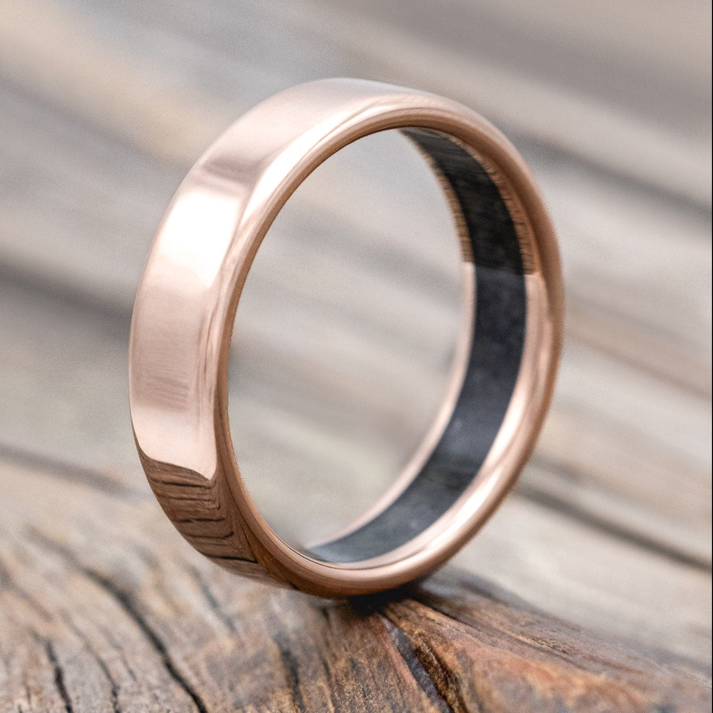 "Hyperion" - Crushed Moss Agate Lined Wedding Band With Custom Finish