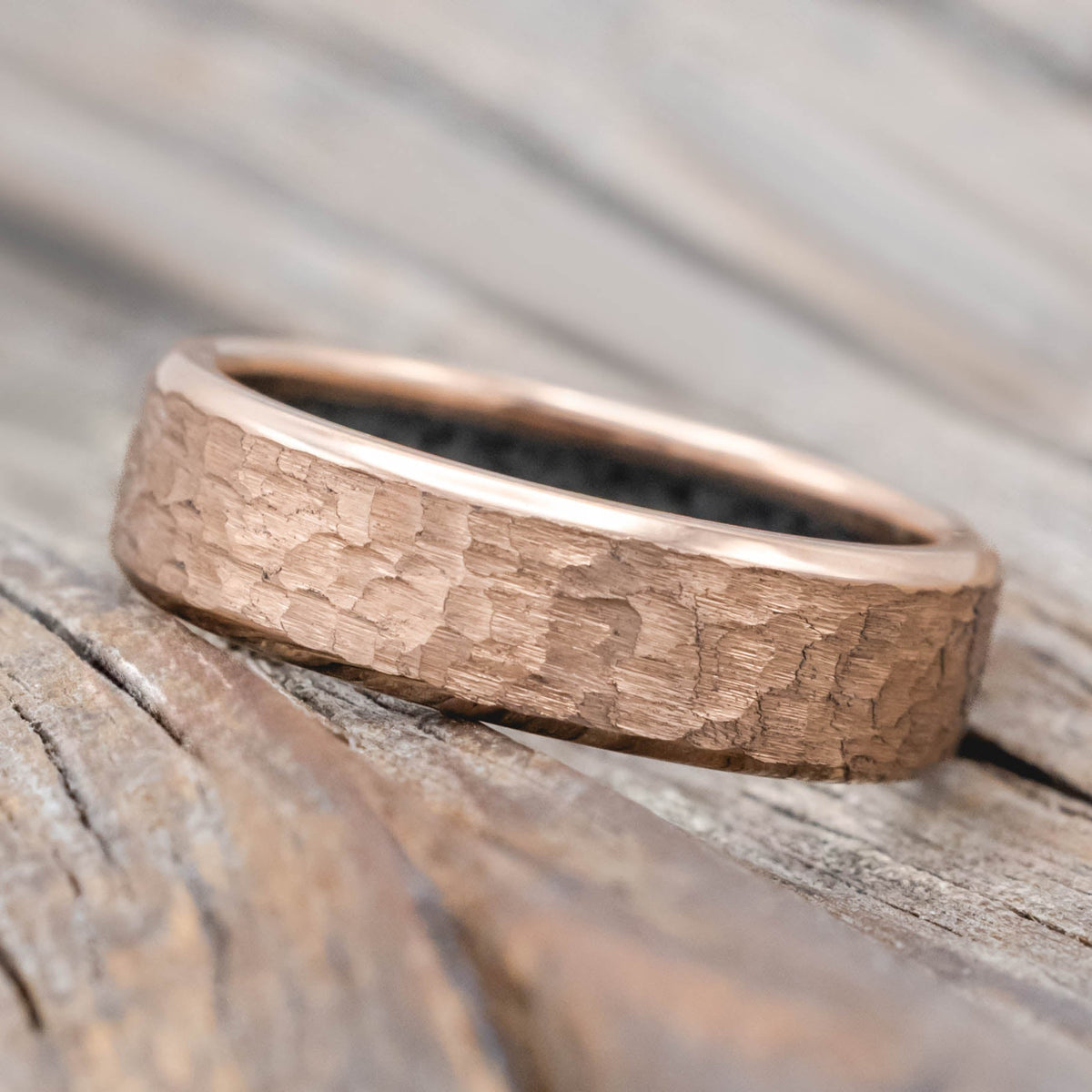 "Hyperion" - Crushed Moss Agate Lined Wedding Band With Custom Finish