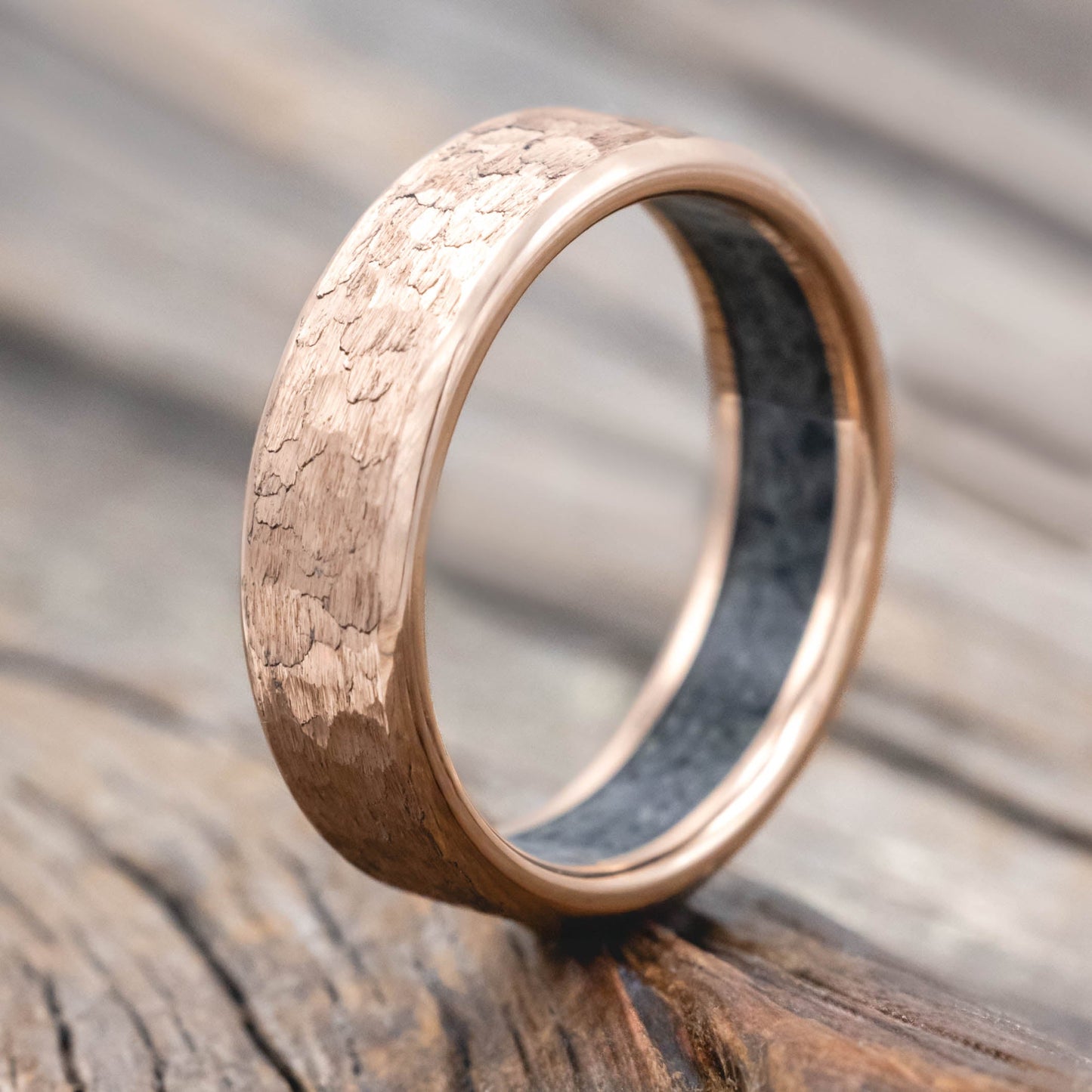 "Hyperion" - Crushed Moss Agate Lined Wedding Band With Custom Finish