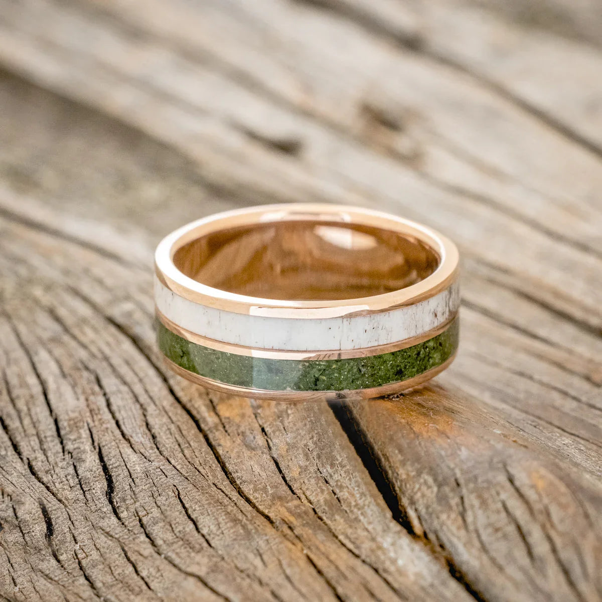 "Dyad" - Moss & Antler Wedding Band - 14K Rose Gold (8mm) - Size  7