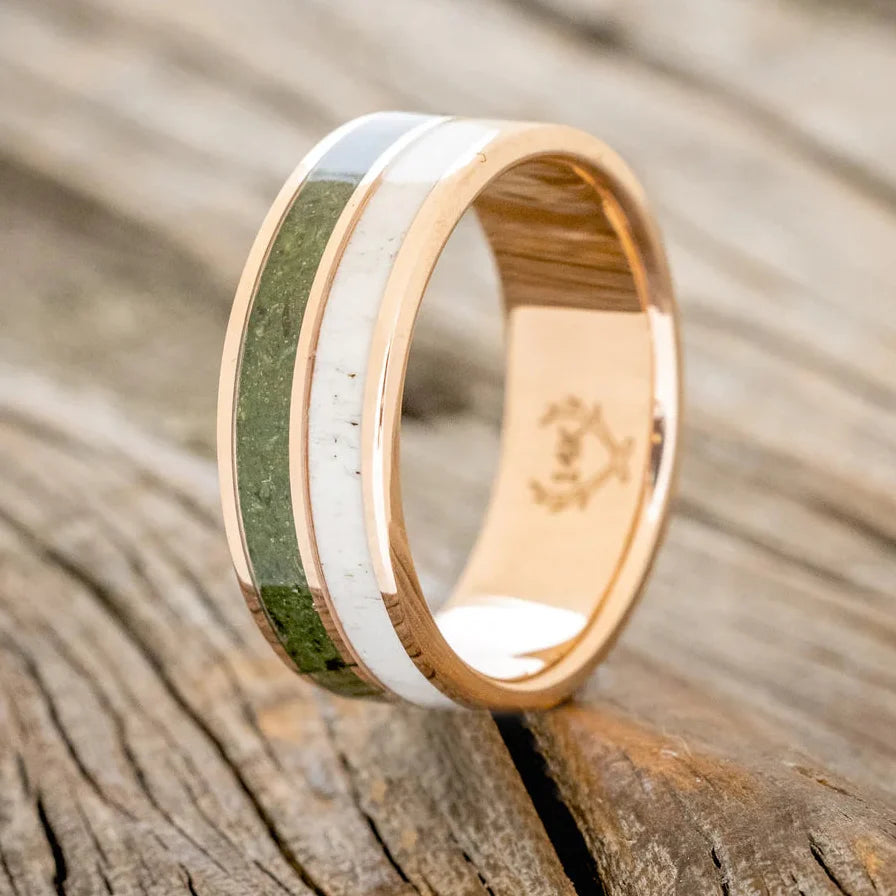 "Dyad" - Moss & Antler Wedding Band - 14K Rose Gold (8mm) - Size  7
