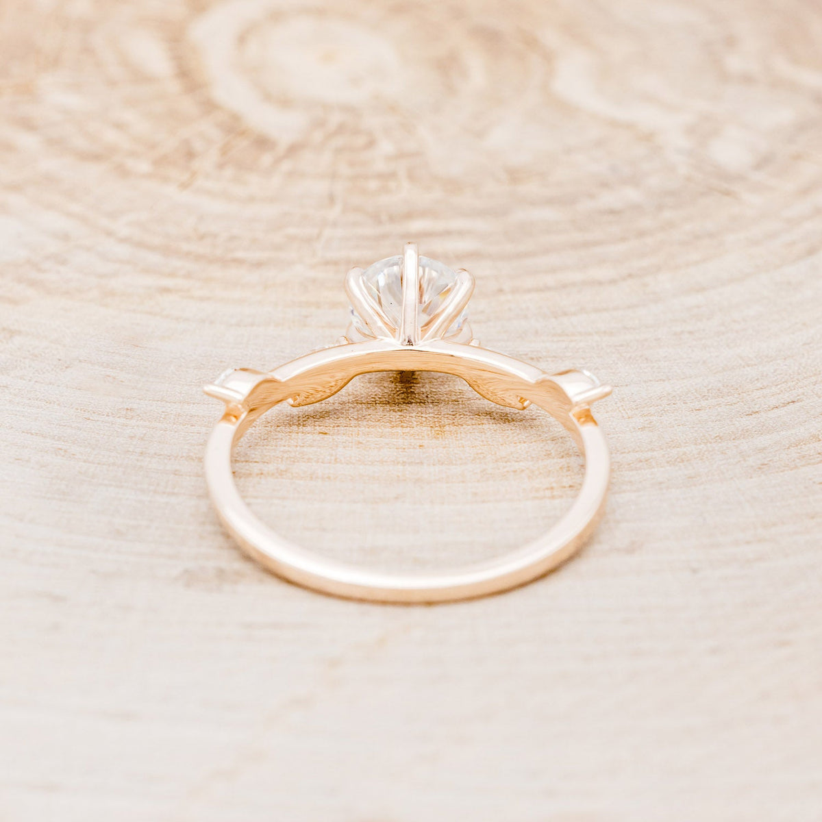 "Flora" - Round Cut Moissanite Engagement Ring With Marquise Cut Diamond Accents - 14K Yellow Gold - Size 4 1/2