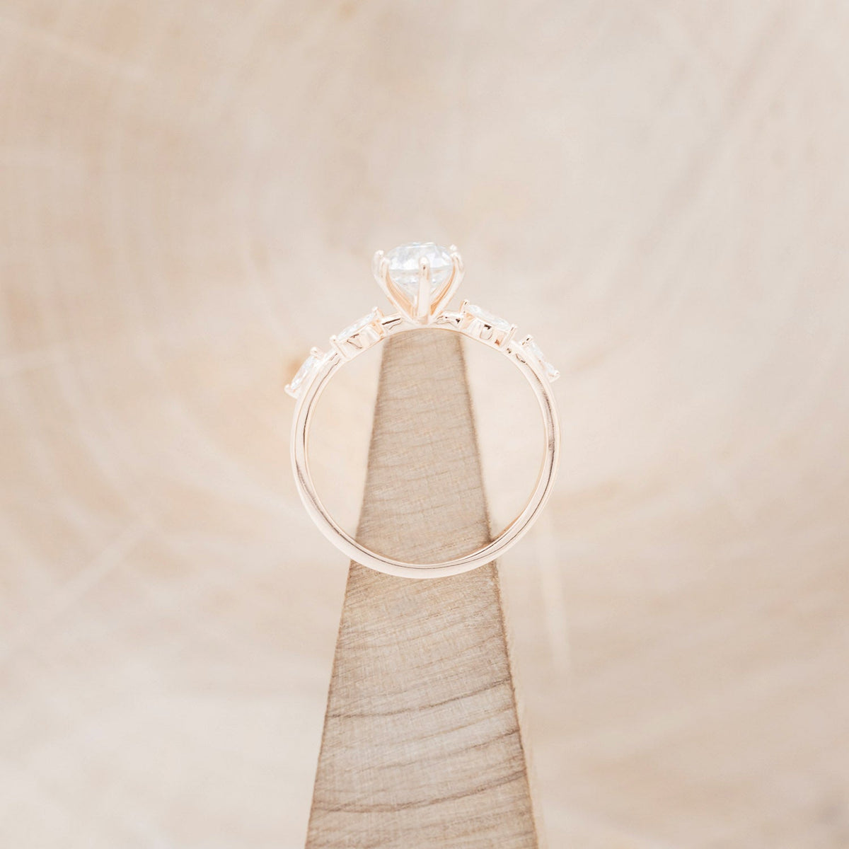 "Flora" - Round Cut Moissanite Engagement Ring With Marquise Cut Diamond Accents - 14K Yellow Gold - Size 4 1/2