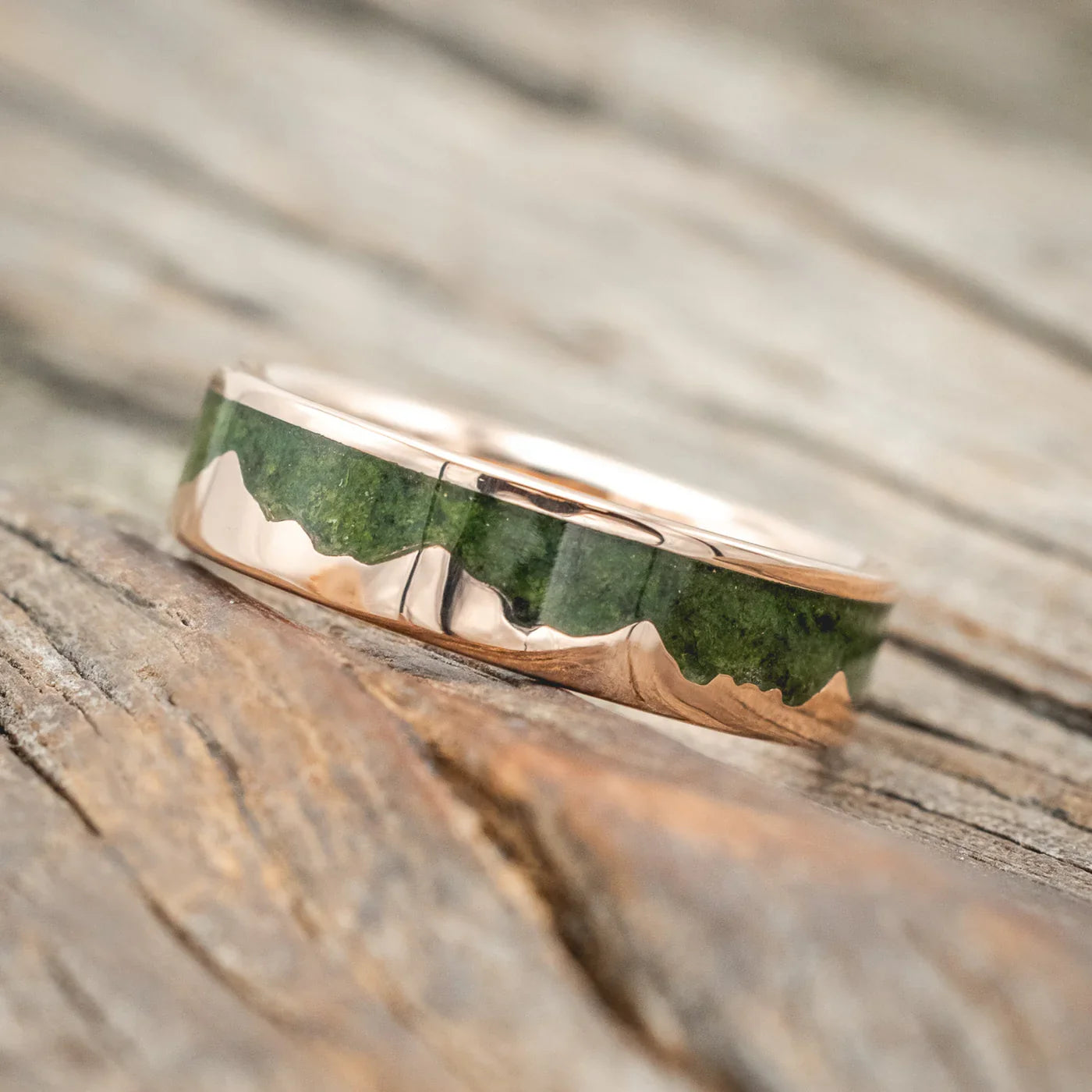 "Helios" - Moss Mountain Range Wedding Band - 14K Rose Gold (6mm) - Size 8 1/2