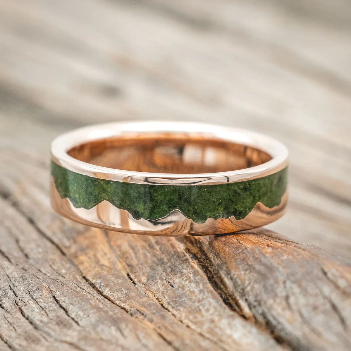 "Helios" - Moss Mountain Range Wedding Band - 14K Rose Gold (6mm) - Size 8 1/2