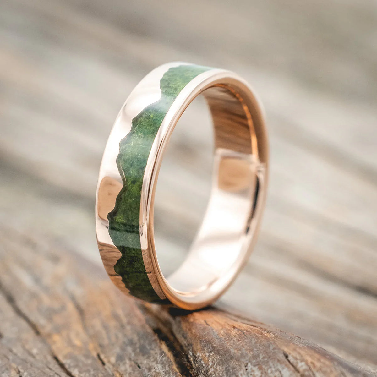 "Helios" - Moss Mountain Range Wedding Band - 14K Rose Gold (6mm) - Size 8 1/2