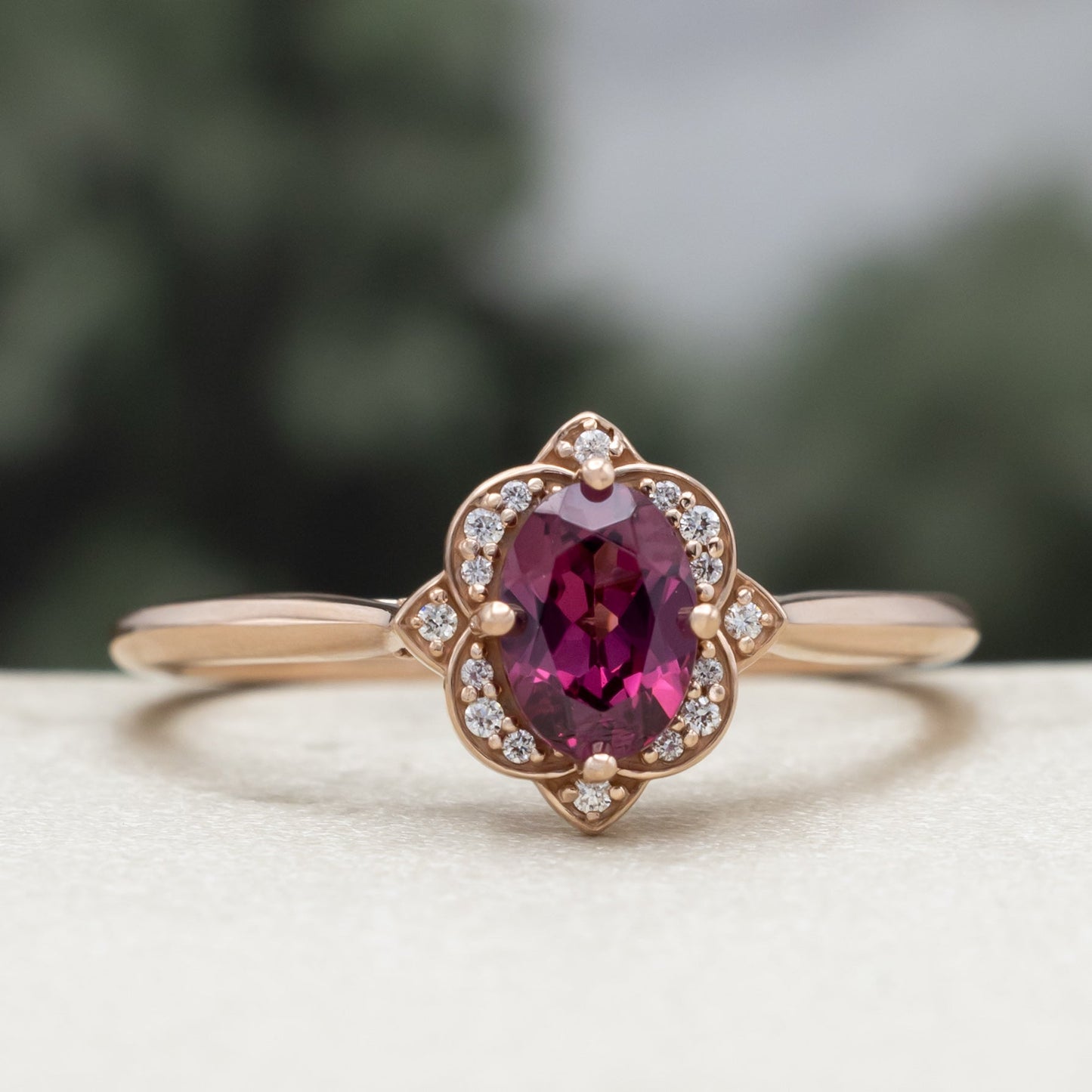 "Jane" - Rhodolite Garnet Engagement Ring With Diamond Accents