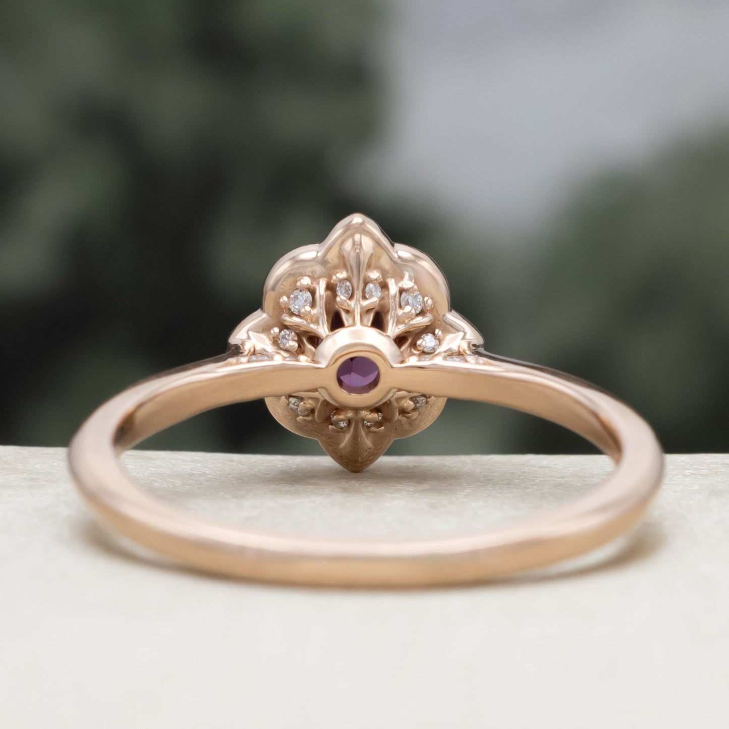 "Jane" - Rhodolite Garnet Engagement Ring With Diamond Accents