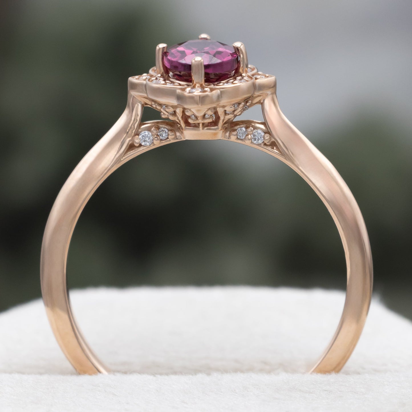 "Jane" - Rhodolite Garnet Engagement Ring With Diamond Accents