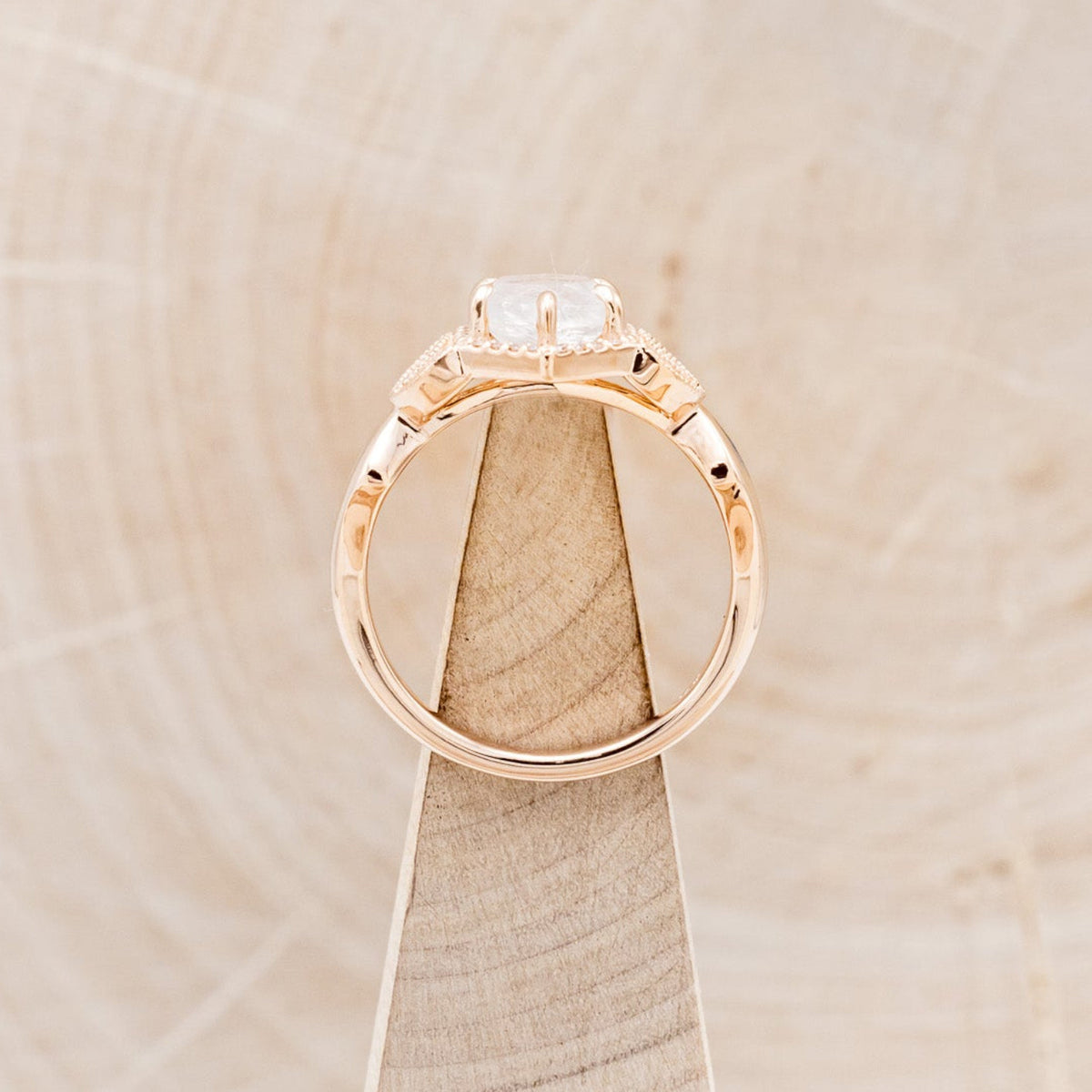 "Lucy In The Sky" Petite - Hexagon Cut Moonstone Engagement Ring With Diamond Accents & Turquoise Inlays