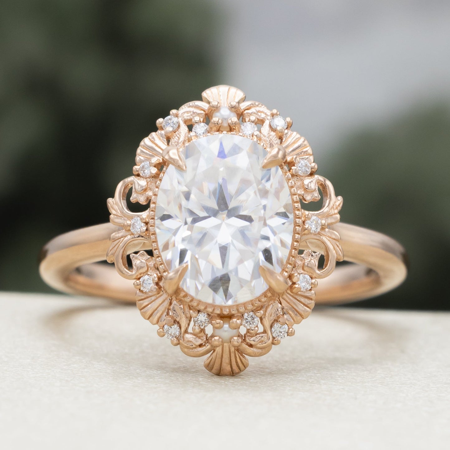 "Merrow" - Moissanite Engagement Ring With Pearl Accents And Diamond Tracer