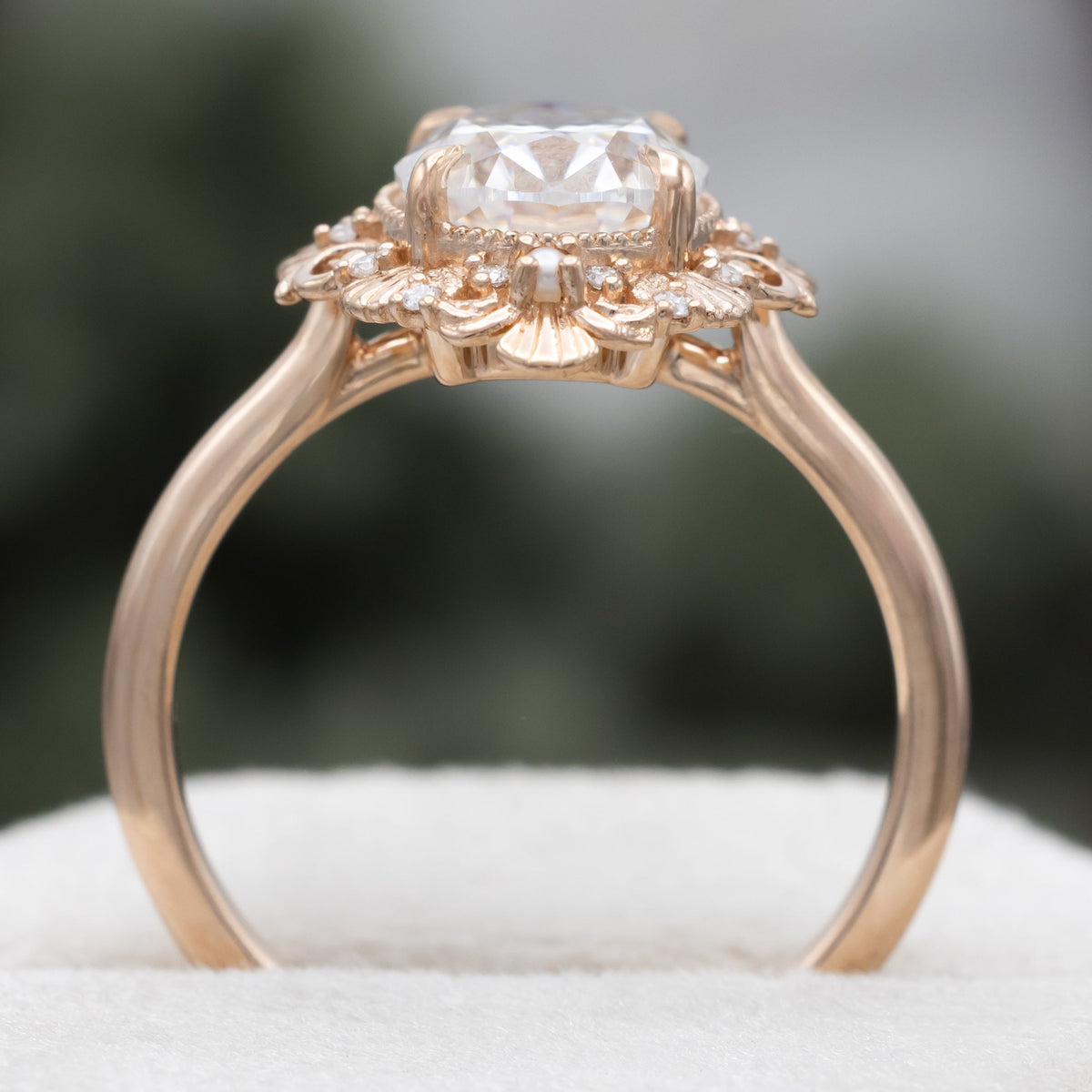 "Merrow" - Moissanite Engagement Ring With Pearl Accents And Diamond Tracer