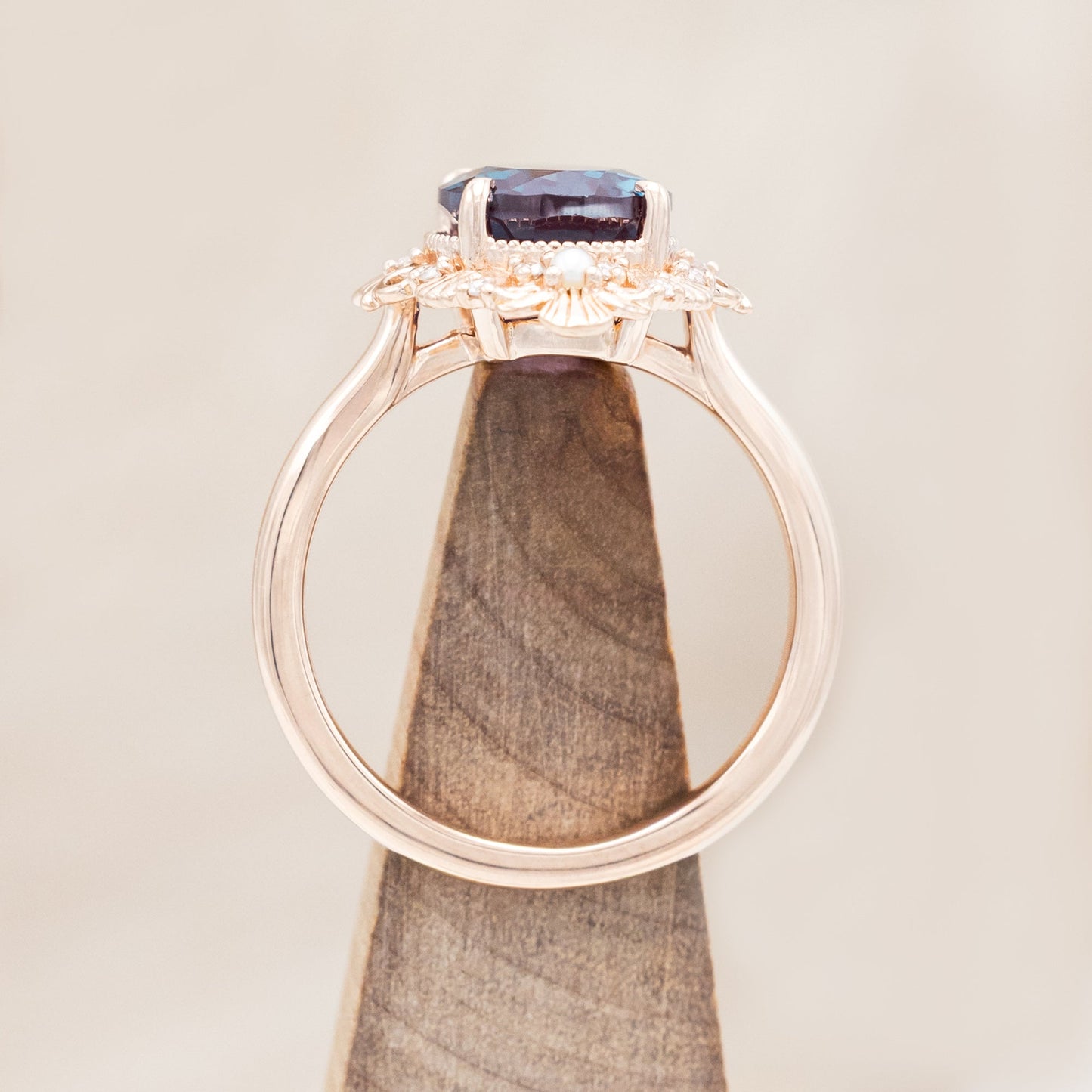 "Merrow" - Lab-Grown Alexandrite Engagement Ring With Pearl Accents And Diamond Tracer
