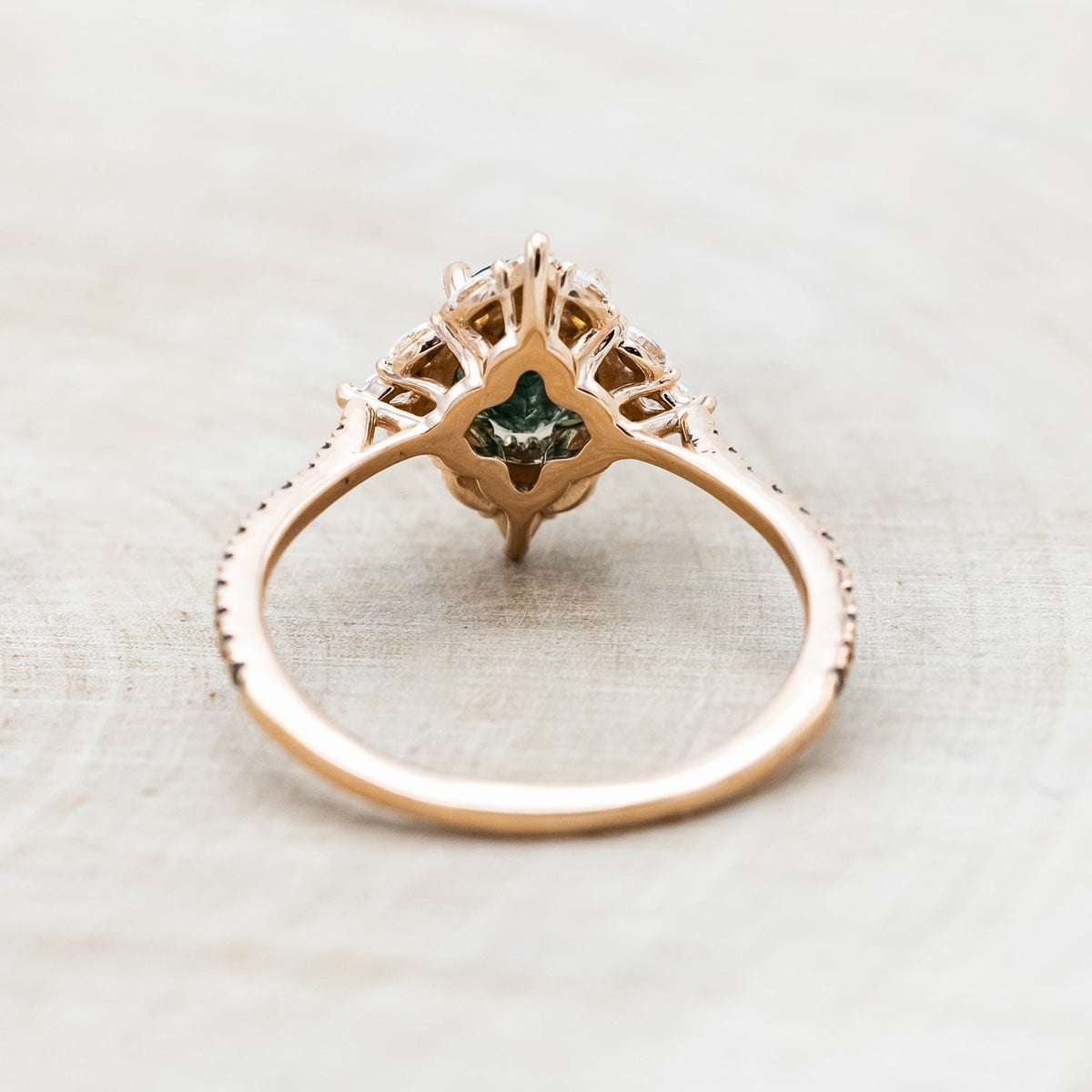 "North Star" - Oval Cut Moss Agate Engagement Ring With A Diamond Tracer