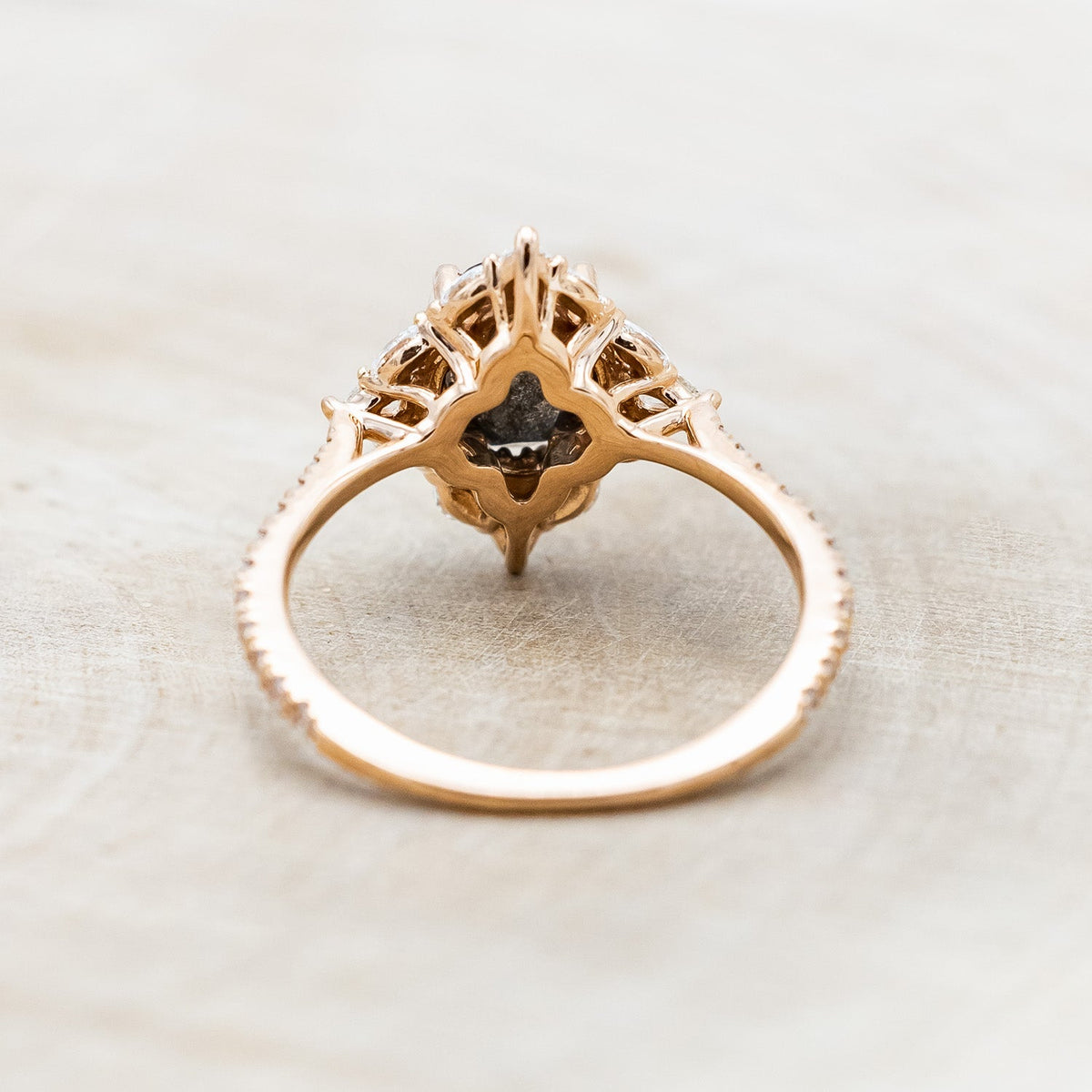 "North Star" - Oval Salt & Pepper Diamond Engagement Ring With Diamond Halo & Accents