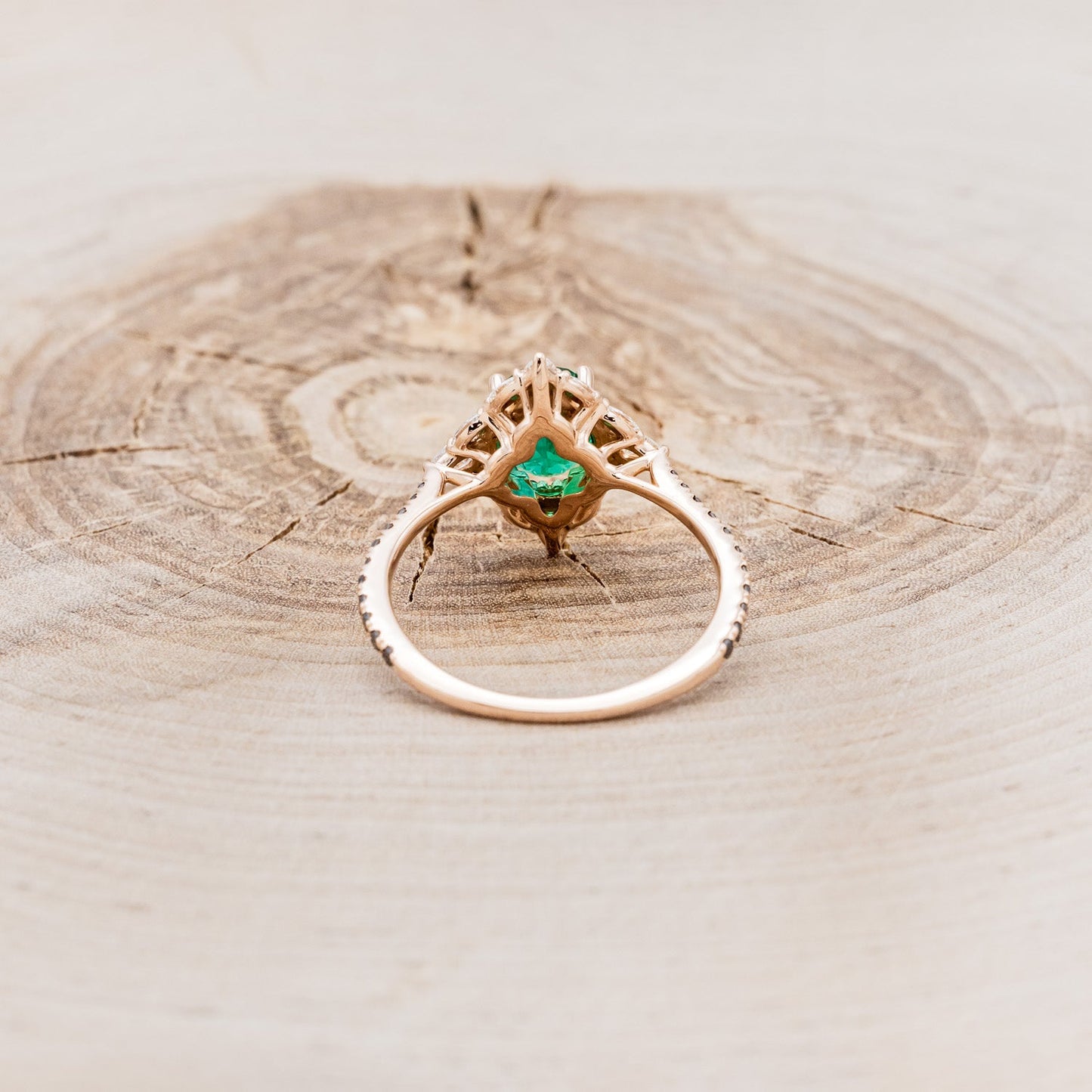 "North Star" - Oval Lab-Grown Emerald Engagement Ring With Diamond Halo & Diamond Accents