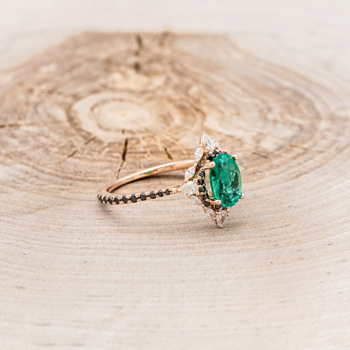 "North Star" - Oval Lab-Grown Emerald Engagement Ring With Diamond Halo & Diamond Accents