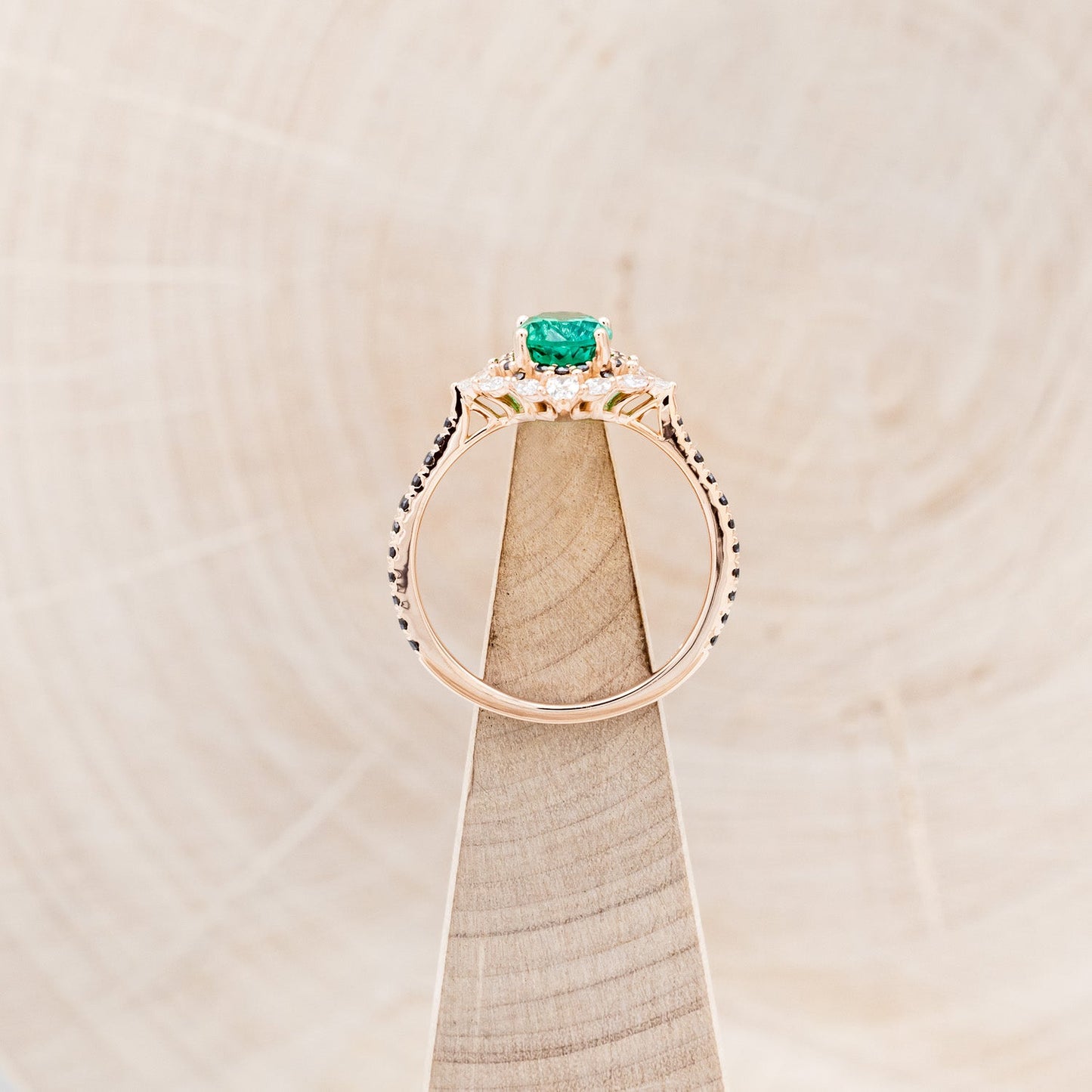 "North Star" - Oval Lab-Grown Emerald Engagement Ring With Diamond Halo & Diamond Accents