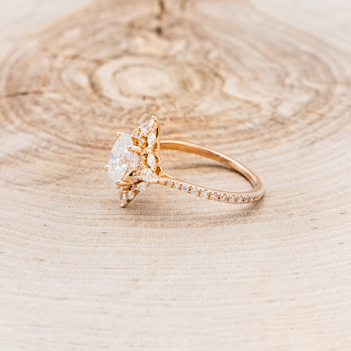 "North Star" - Oval Cut Moissanite Engagement Ring With Diamond Accents & Tracer