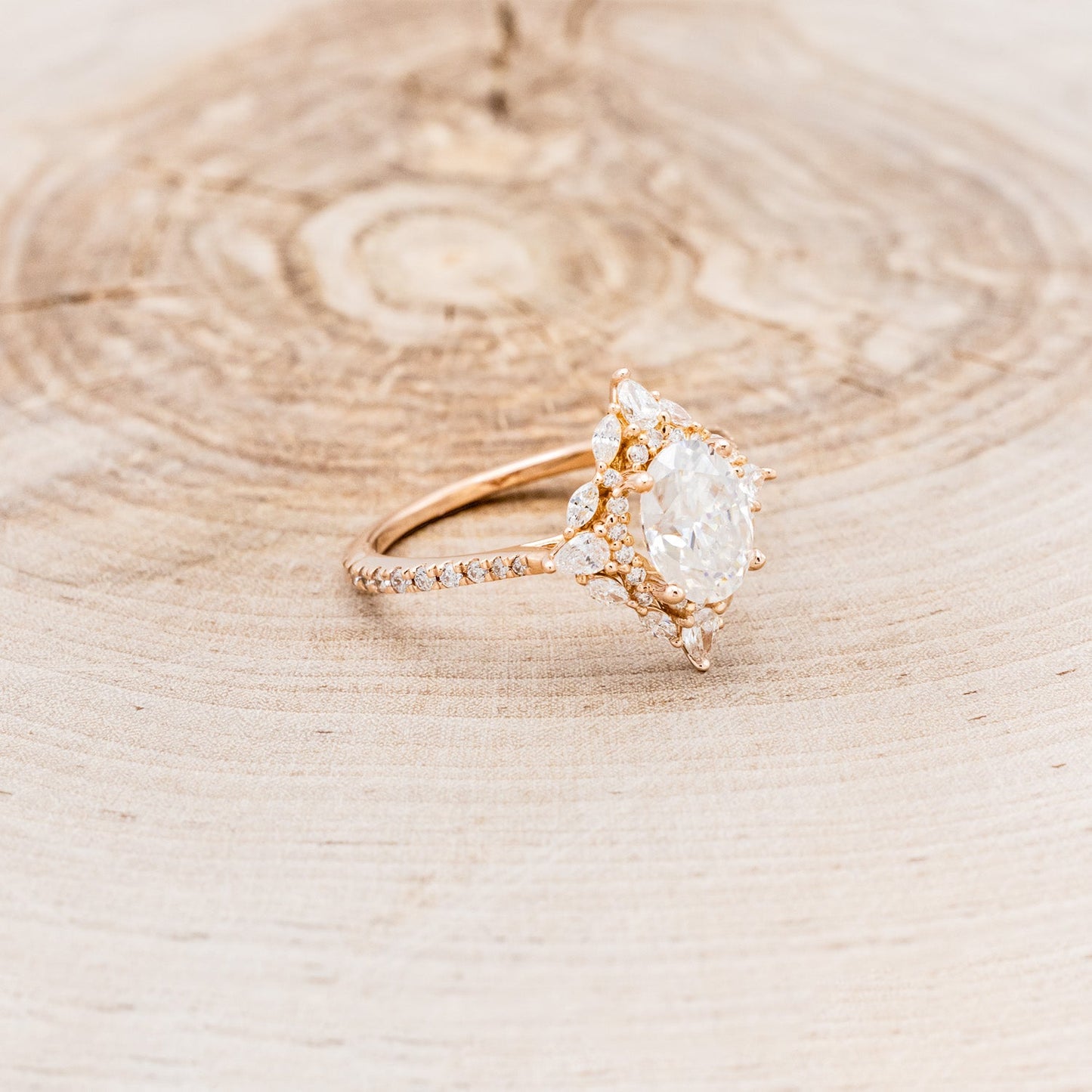 "North Star" - Oval Cut Moissanite Engagement Ring With Diamond Accents & Tracer